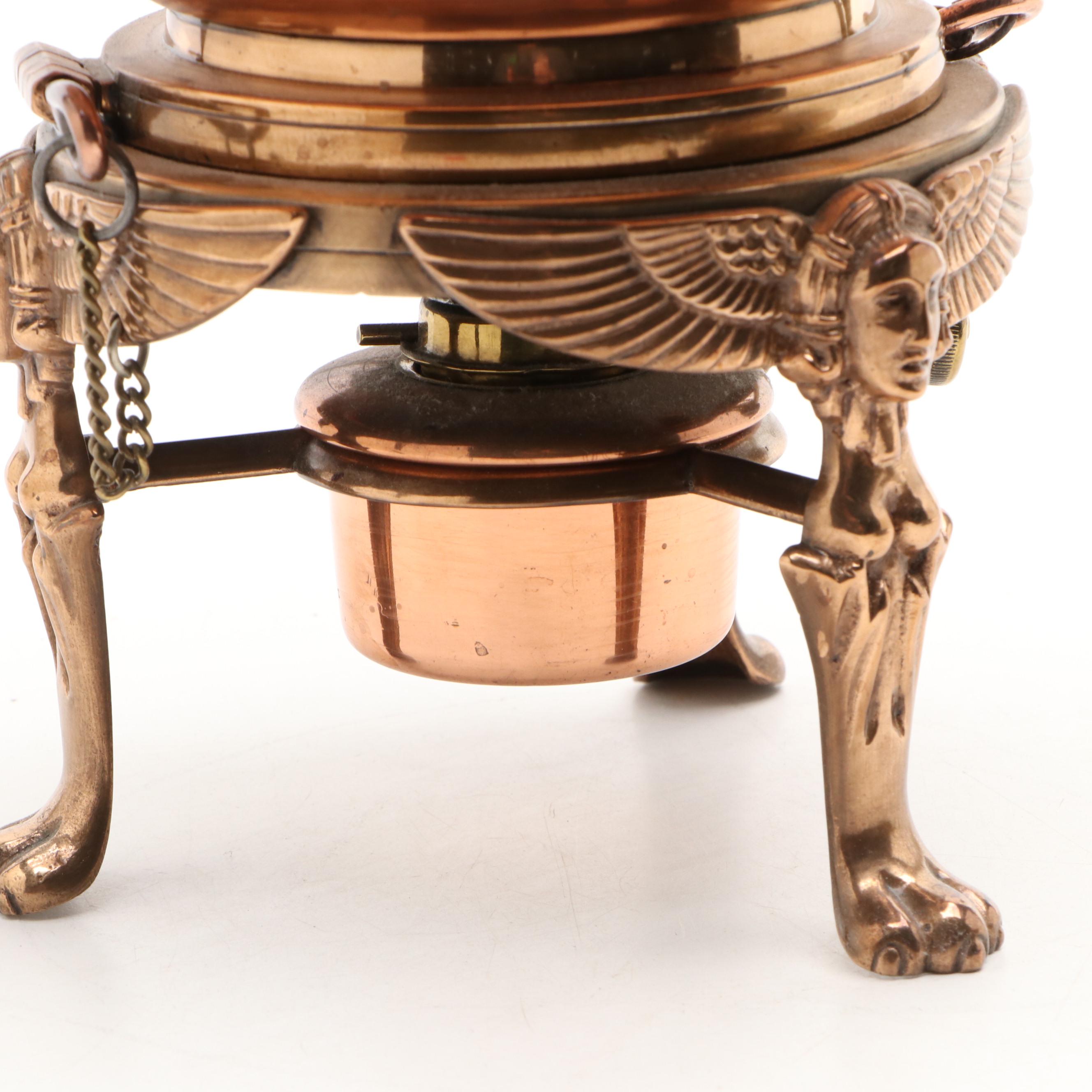 Victorian Caryatid Copper Kettle on Stand with Other Tinned Copper Charger