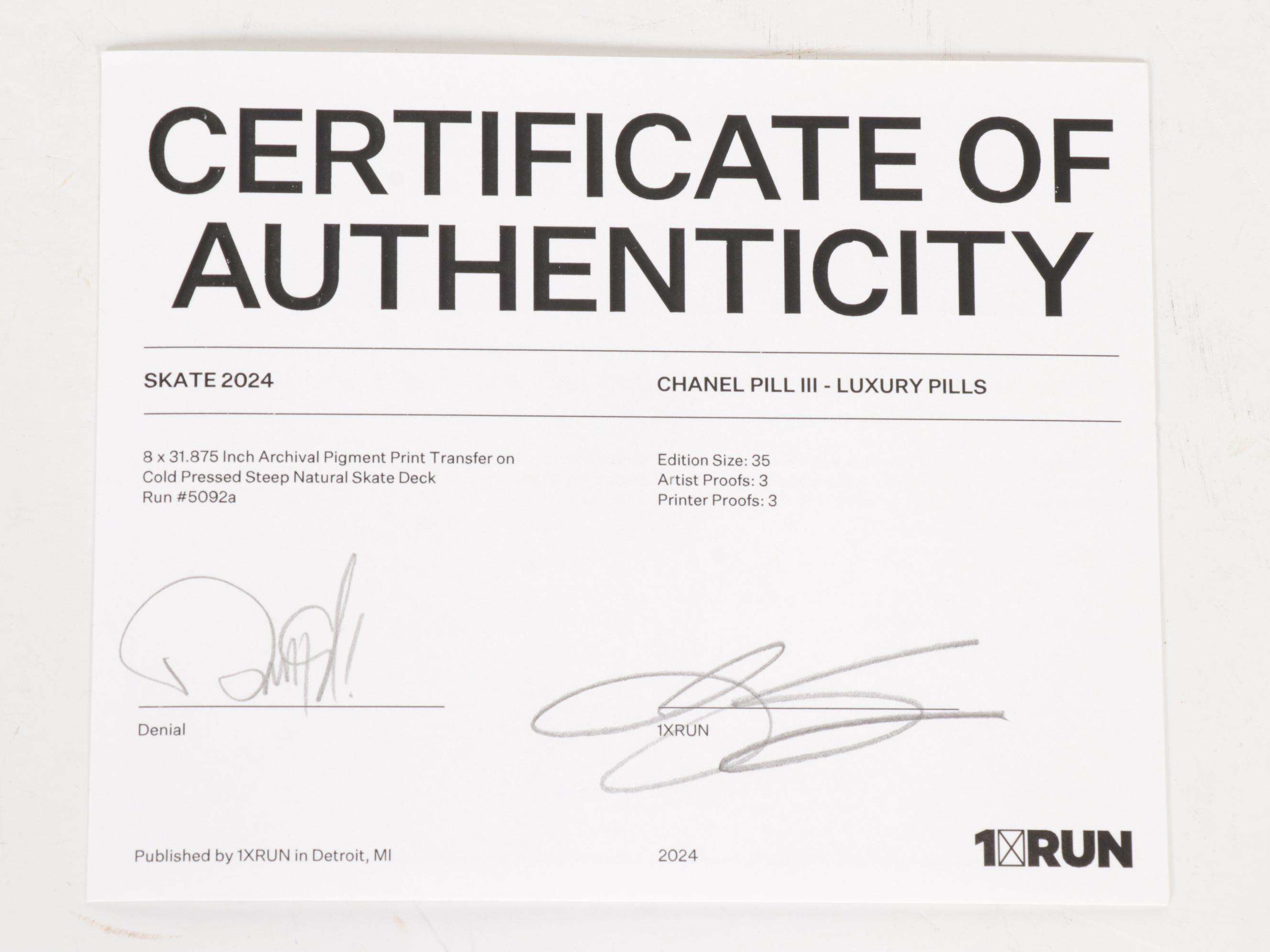 DENIAL x 1xRUN "Chanel Pill III - Luxury Pills" Skateboard Deck, 2024