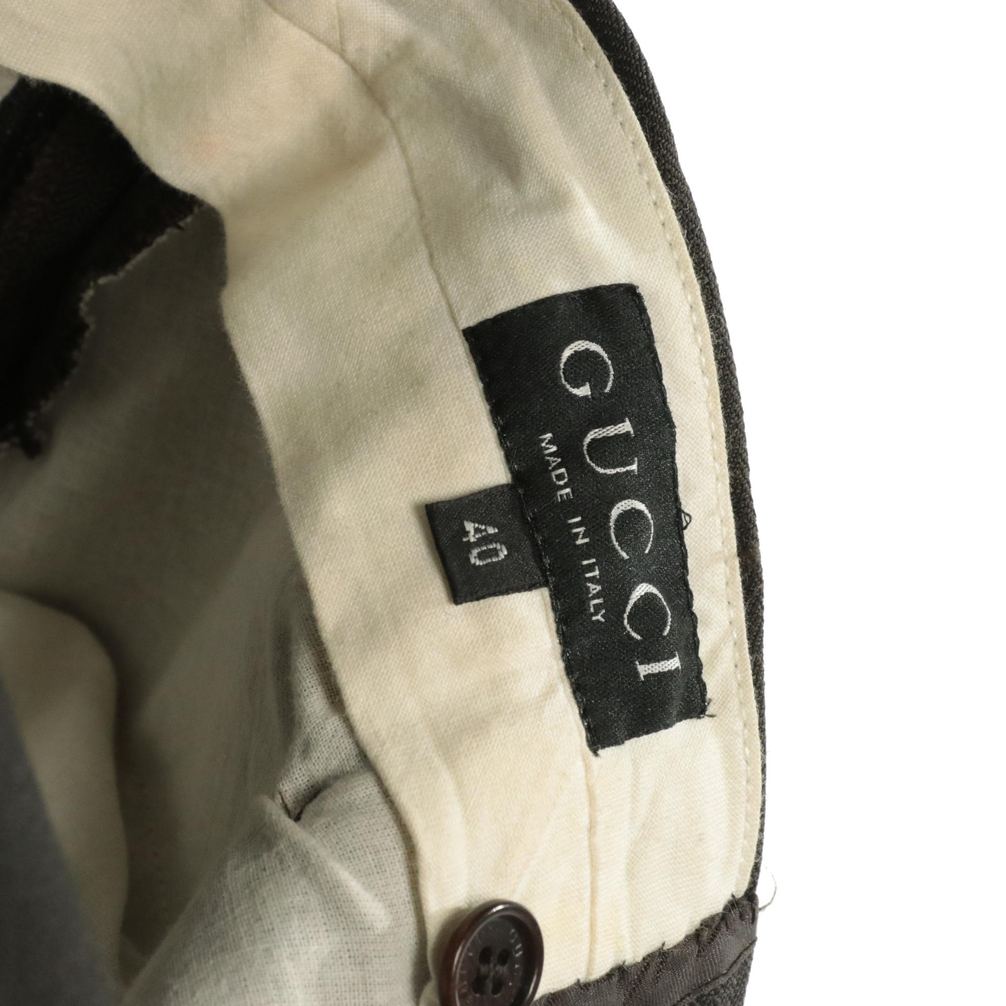 Gucci Herringbone Wool/Mohair Flair and Prada Stretch Cotton Slim Trousers