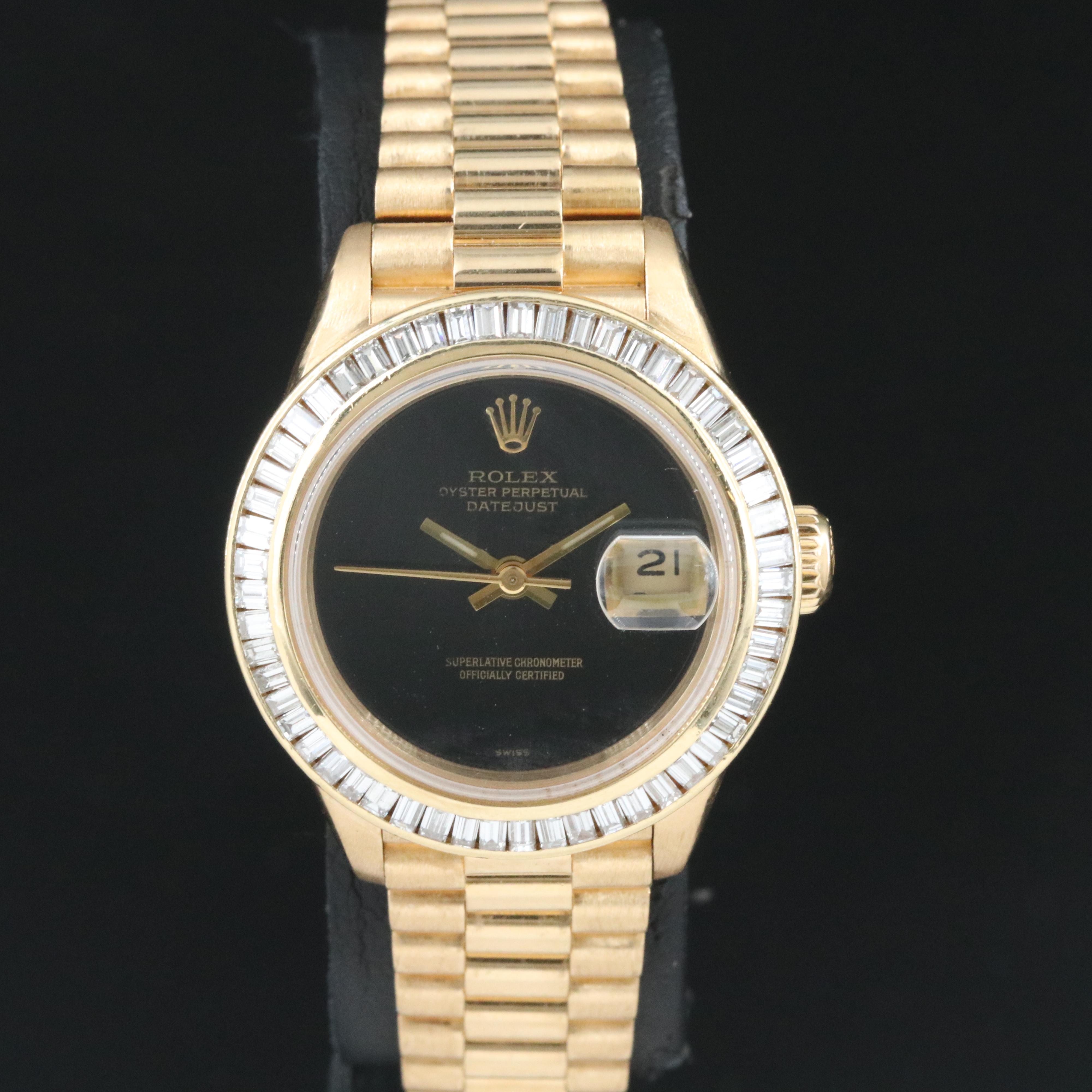 Rolex Datejust 69178 Custom Diamond Bezel & Dial 26mm 18K Gold Automatic Watch
