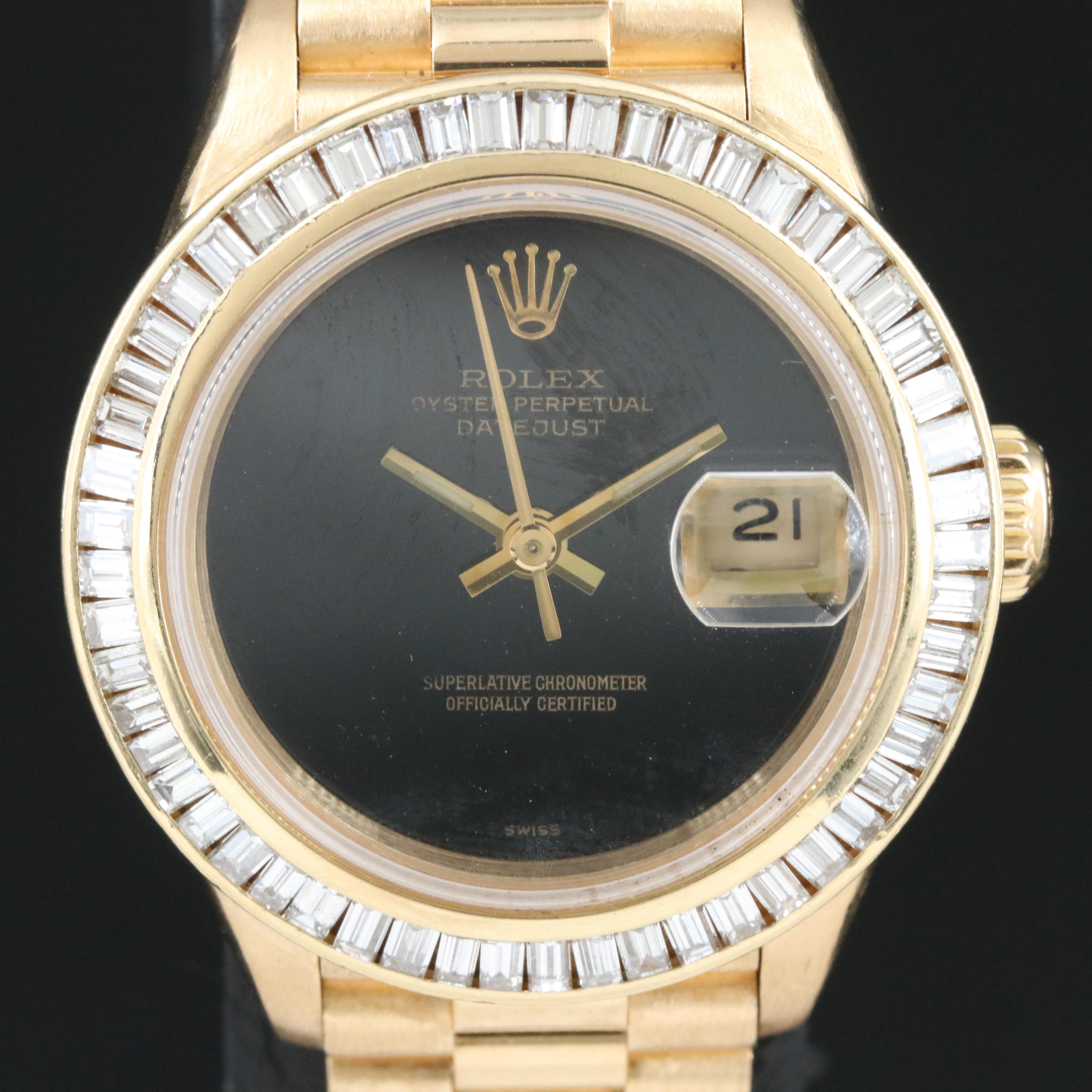 Rolex Datejust 69178 Custom Diamond Bezel & Dial 26mm 18K Gold Automatic Watch