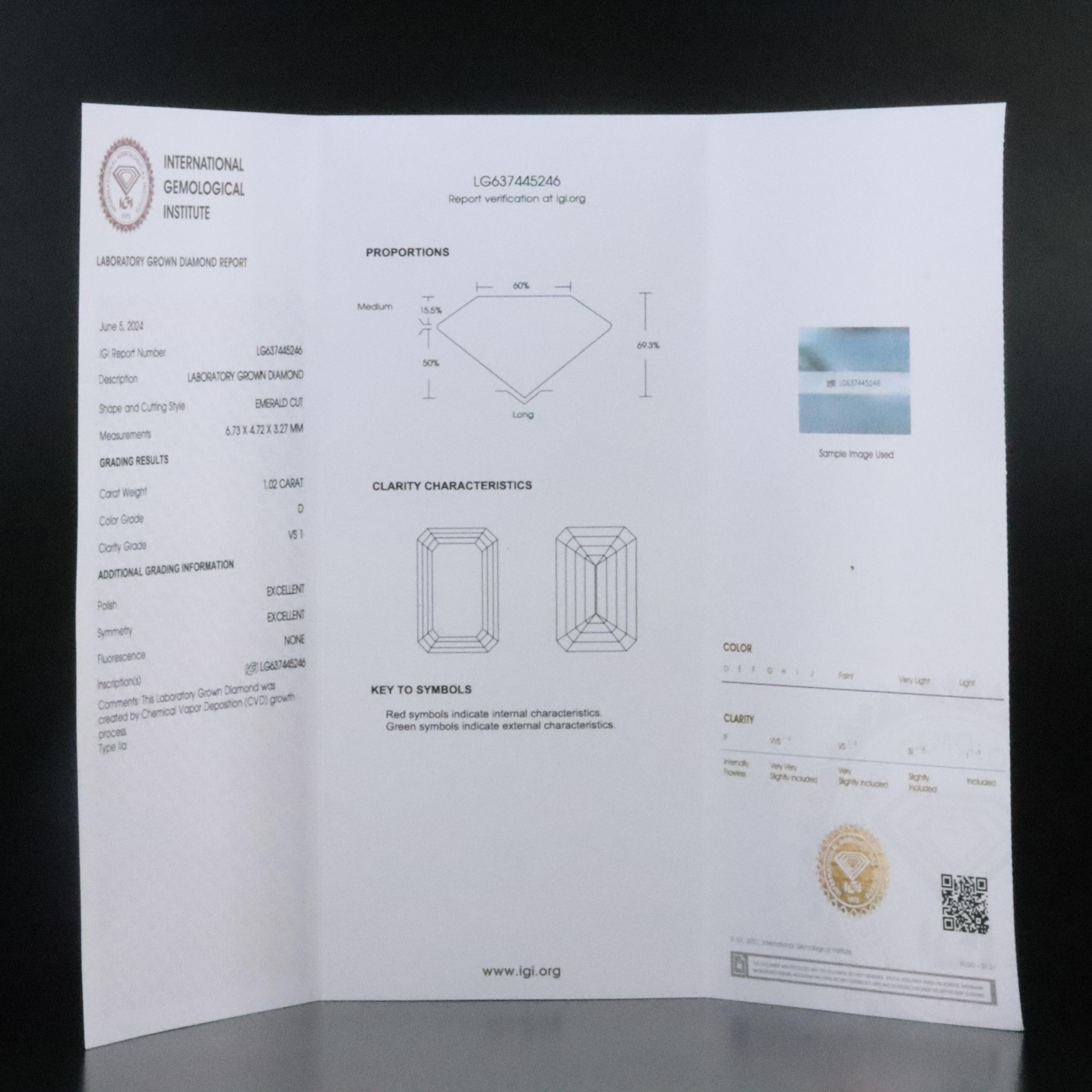 Platinum 7.17 CTW Lab Grown Diamond Ring with IGI Reports