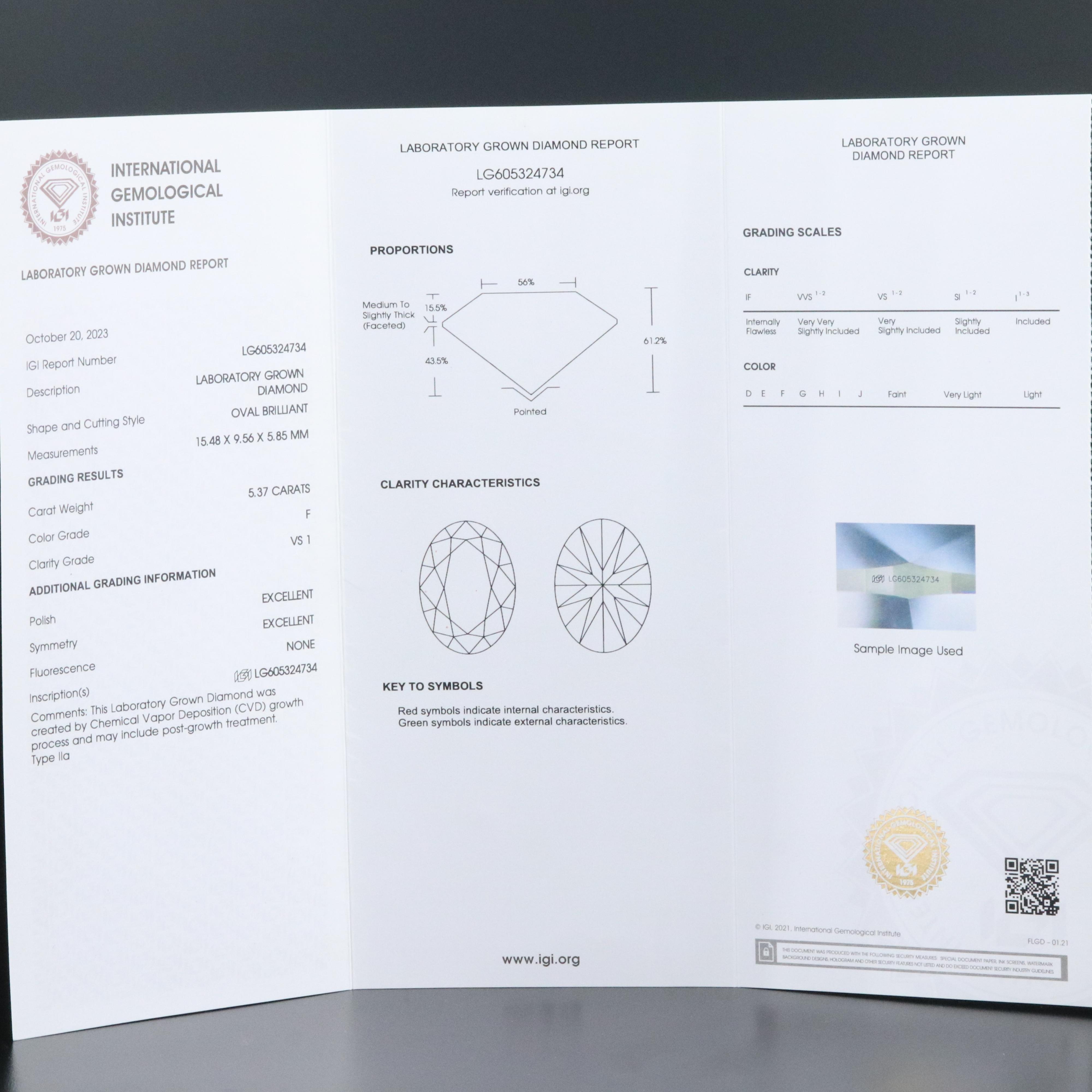Platinum 7.29 CTW Lab Grown Diamond Ring with IGI Reports