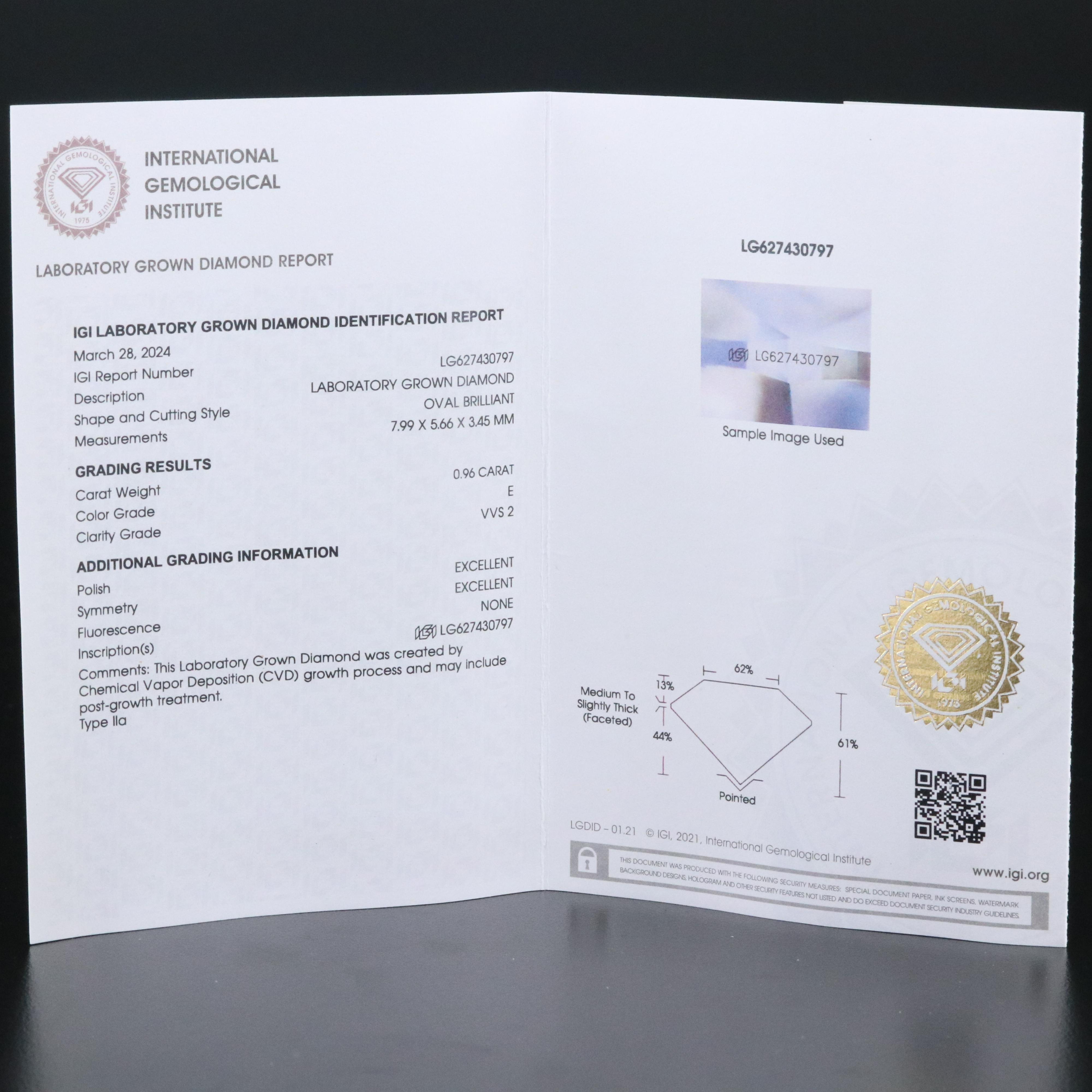 Platinum 7.29 CTW Lab Grown Diamond Ring with IGI Reports