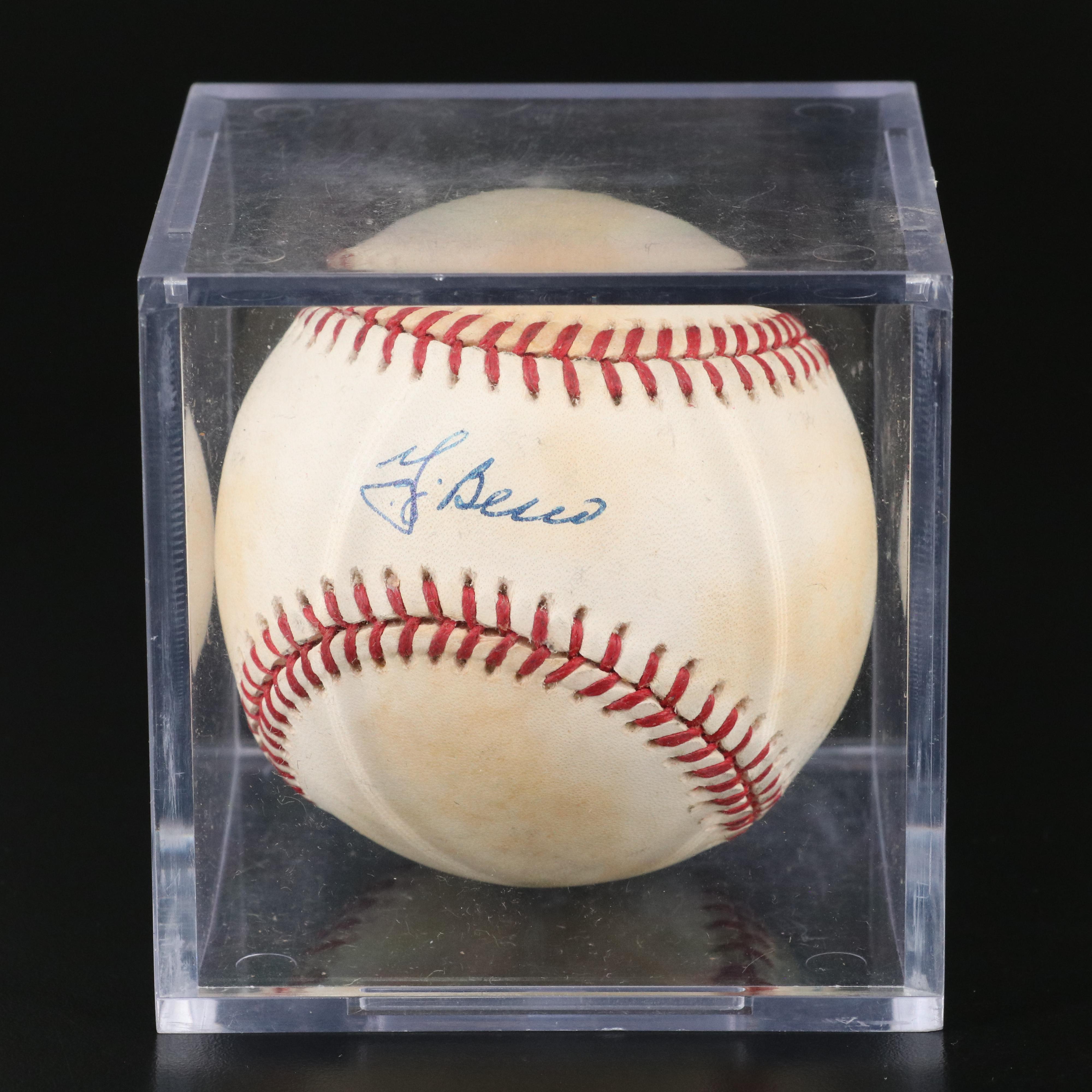 Yogi Berra Signed Rawlings Official American League Baseball with Display