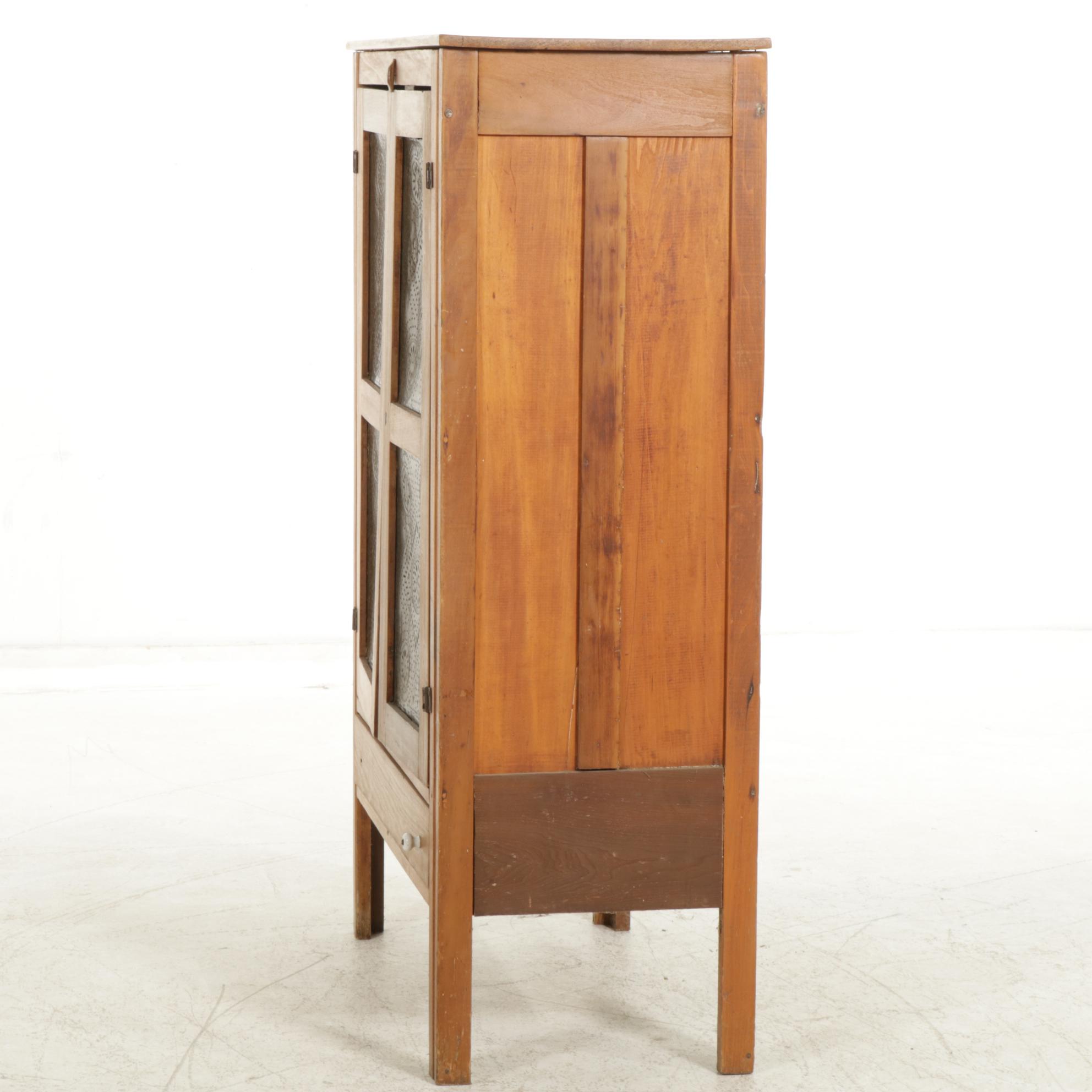 American Primitive Pie Safe Cabinet with Punched Tin Door Panels