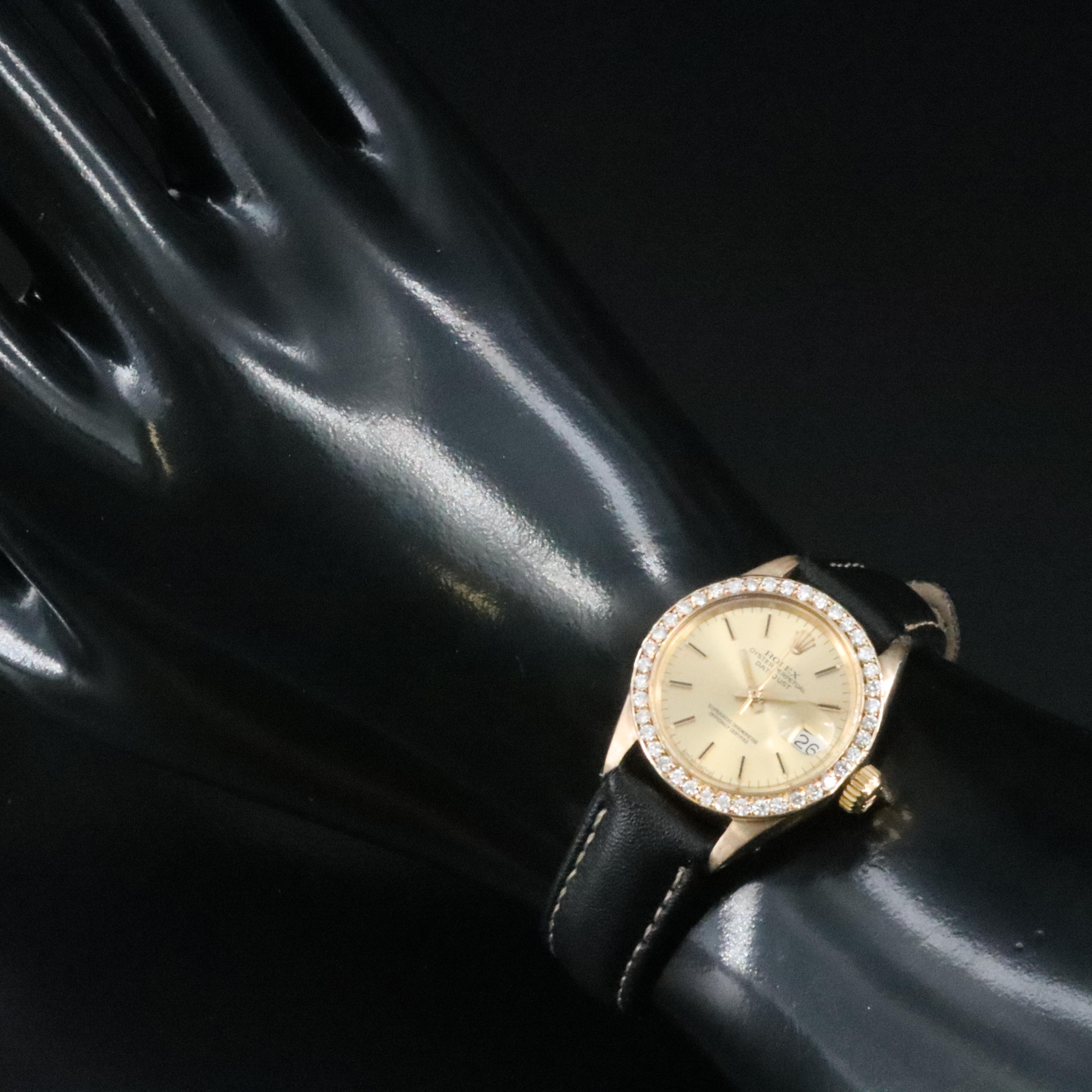 Rolex Datejust 6917 Custom Diamond Bezel 26mm 18K Gold Automatic Watch