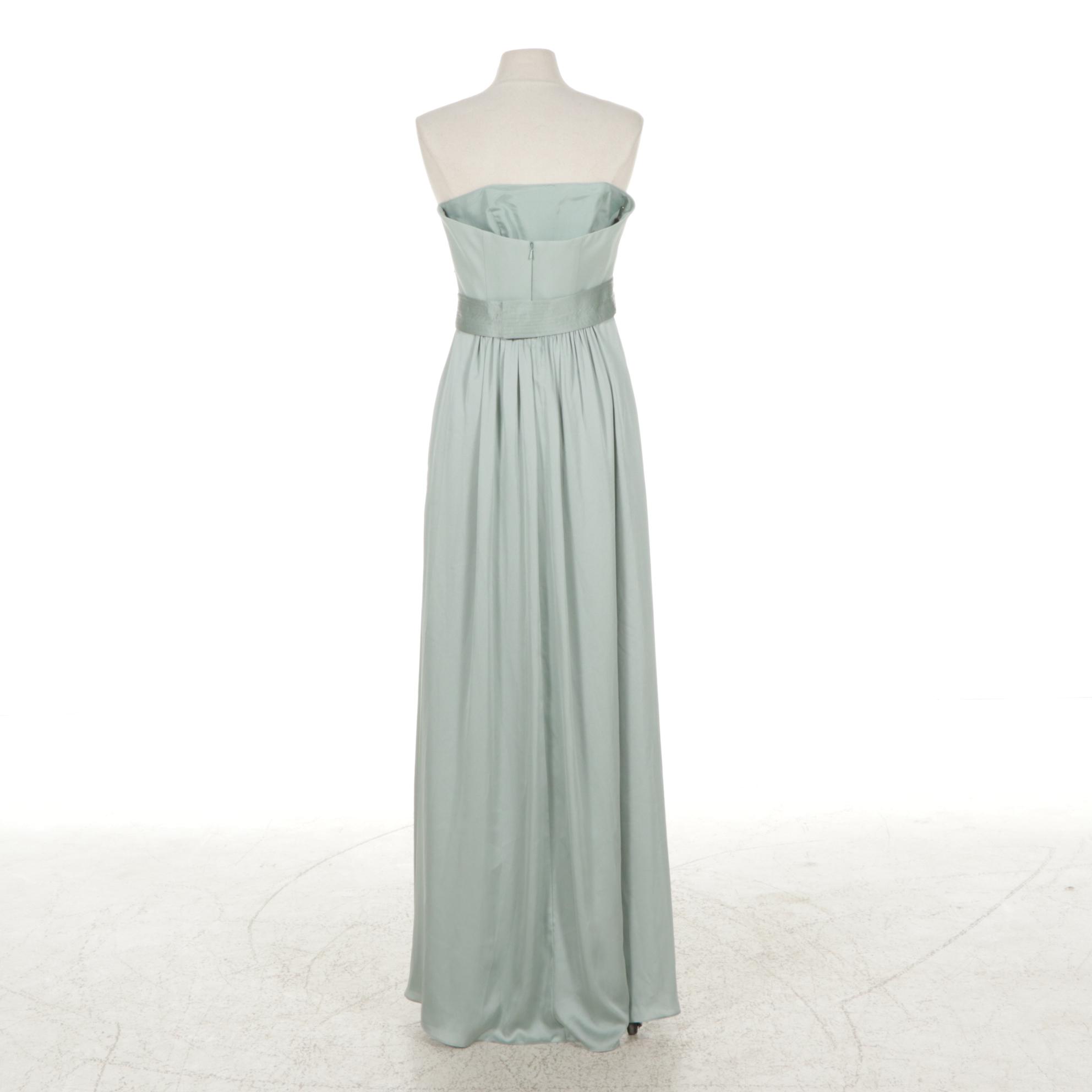 Vera Wang Dusty Sage Strapless Belted Bridesmaid Dress, Size 4