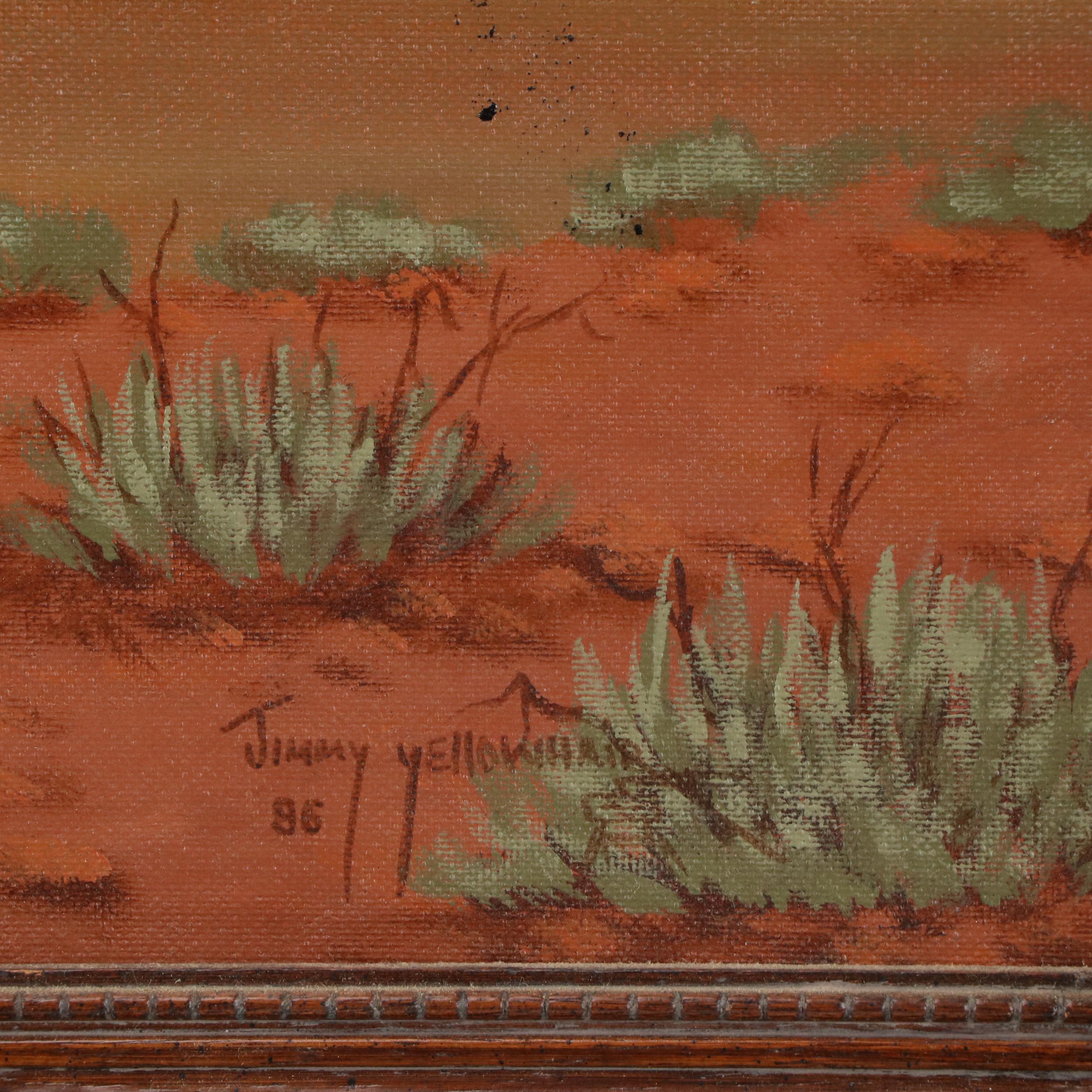 Jimmy Yellowhair Oil Painting With Native American Horseback Rider, 1986