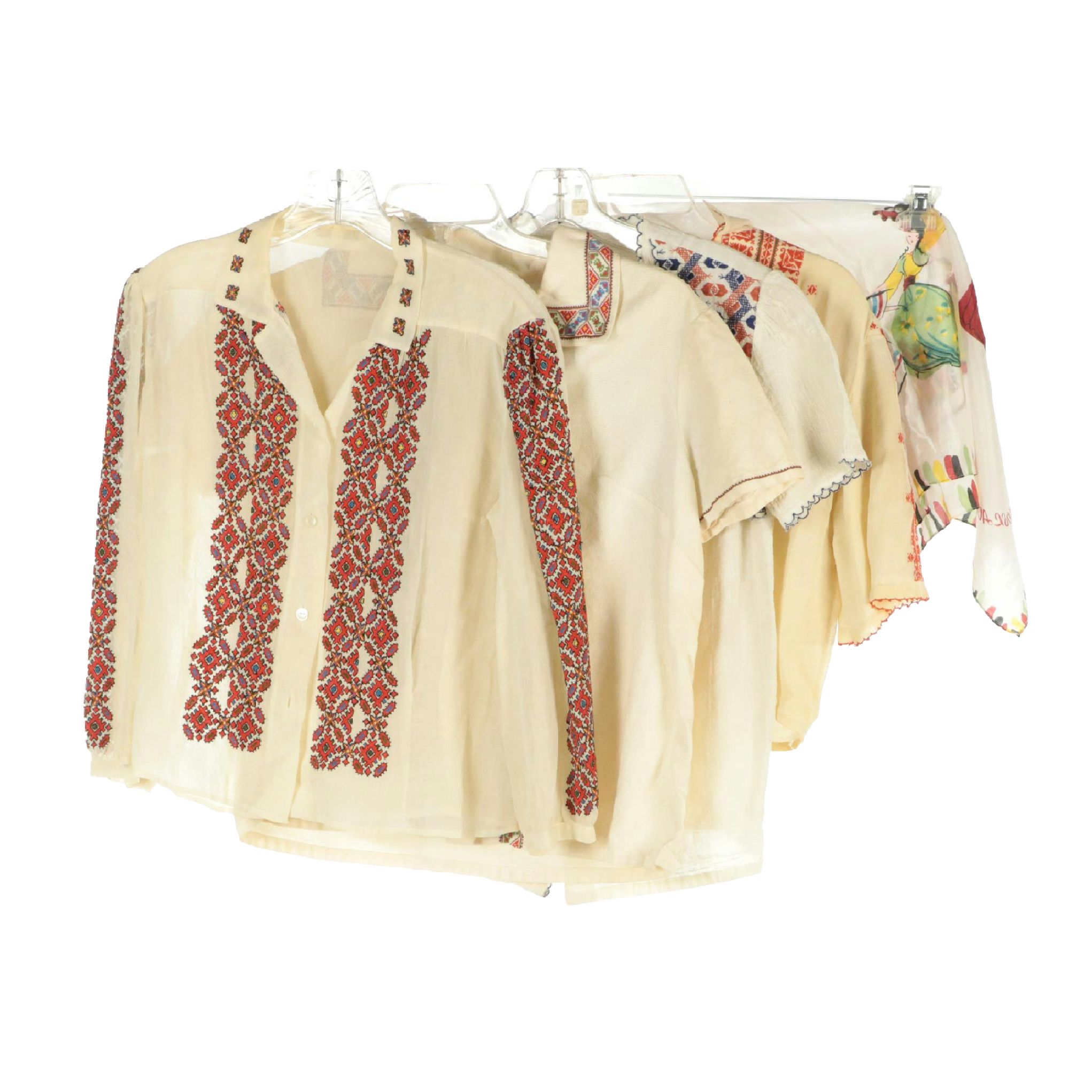 Embroidered Lightweight Blouses and Tops with Yugoslavia Printed Silk Scarf