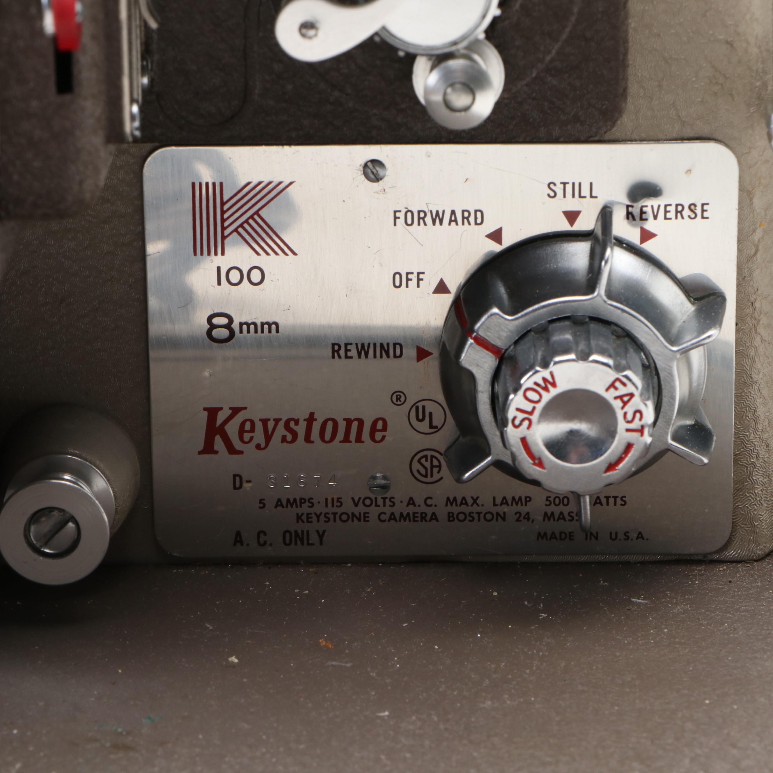 Keystone K100 8mm Projector with Carrying Case, Mid-20th Century