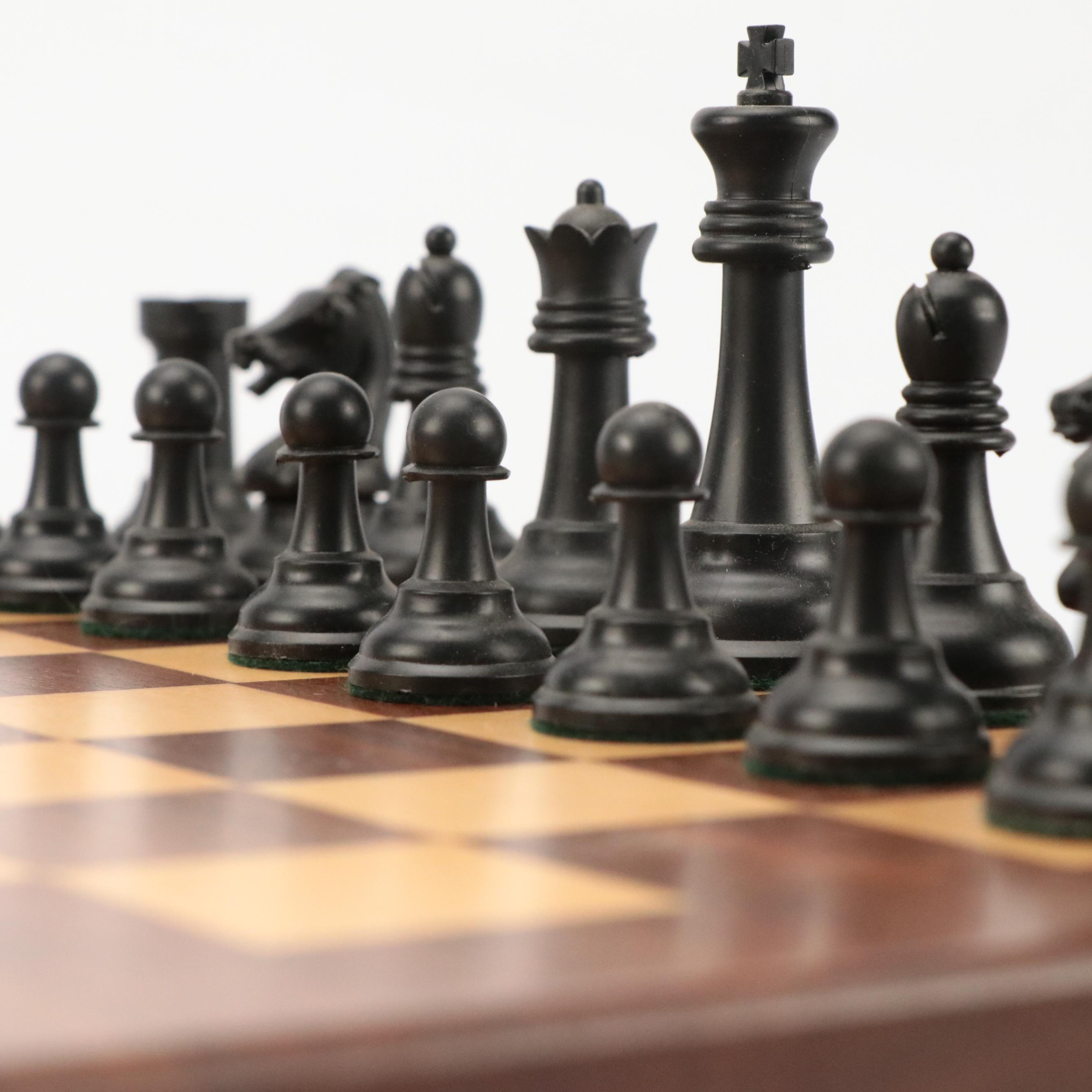 Wood Marquetry Chess Board with Resin Pieces