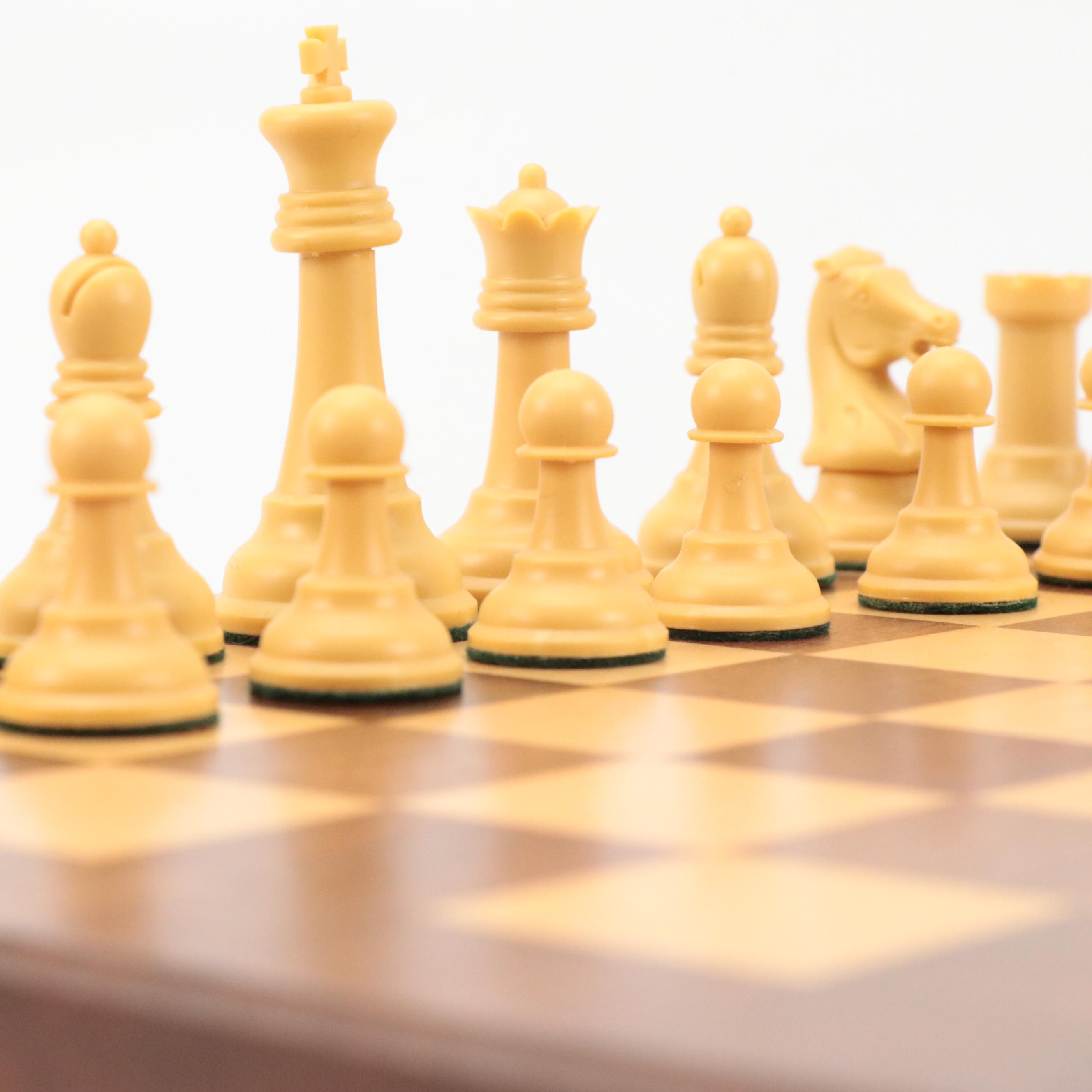 Wood Marquetry Chess Board with Resin Pieces
