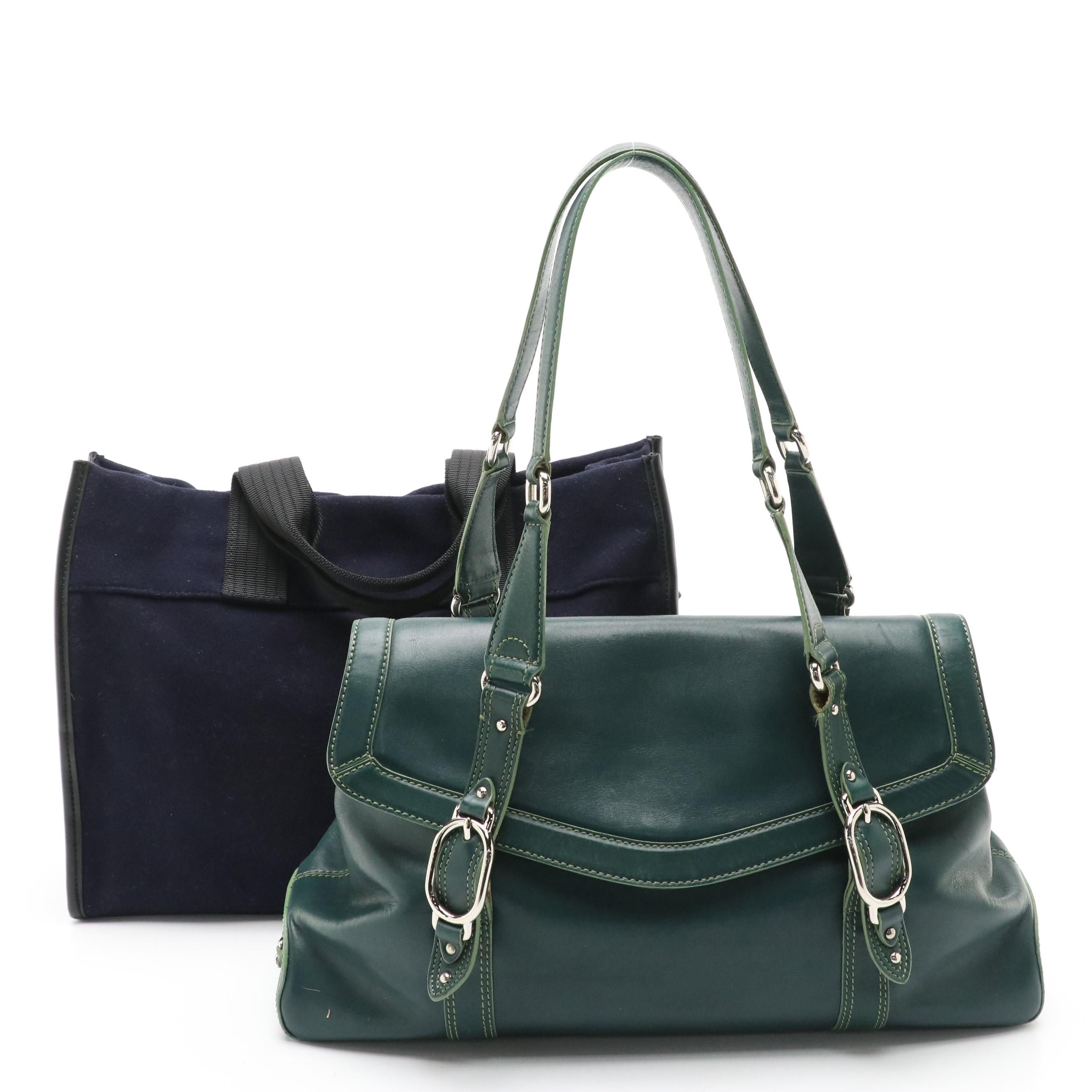 Cole Haan Pine Green Leather Shoulder Satchel and Treasure&Bond Two-Way Tote Bag
