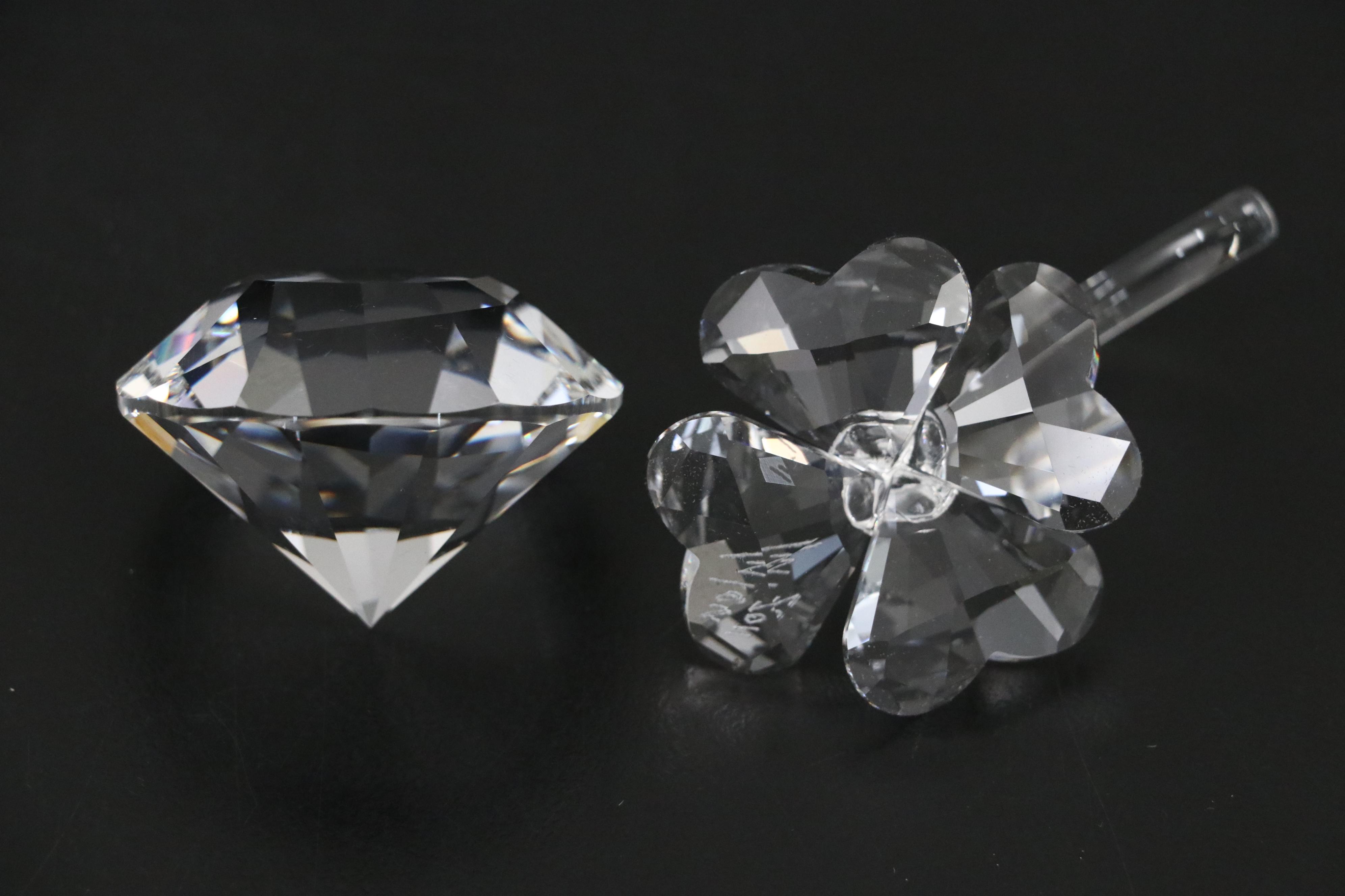 Swarovski Crystal Four Leaf Clover, Diamond, Faux Pearl Necklace and Earrings