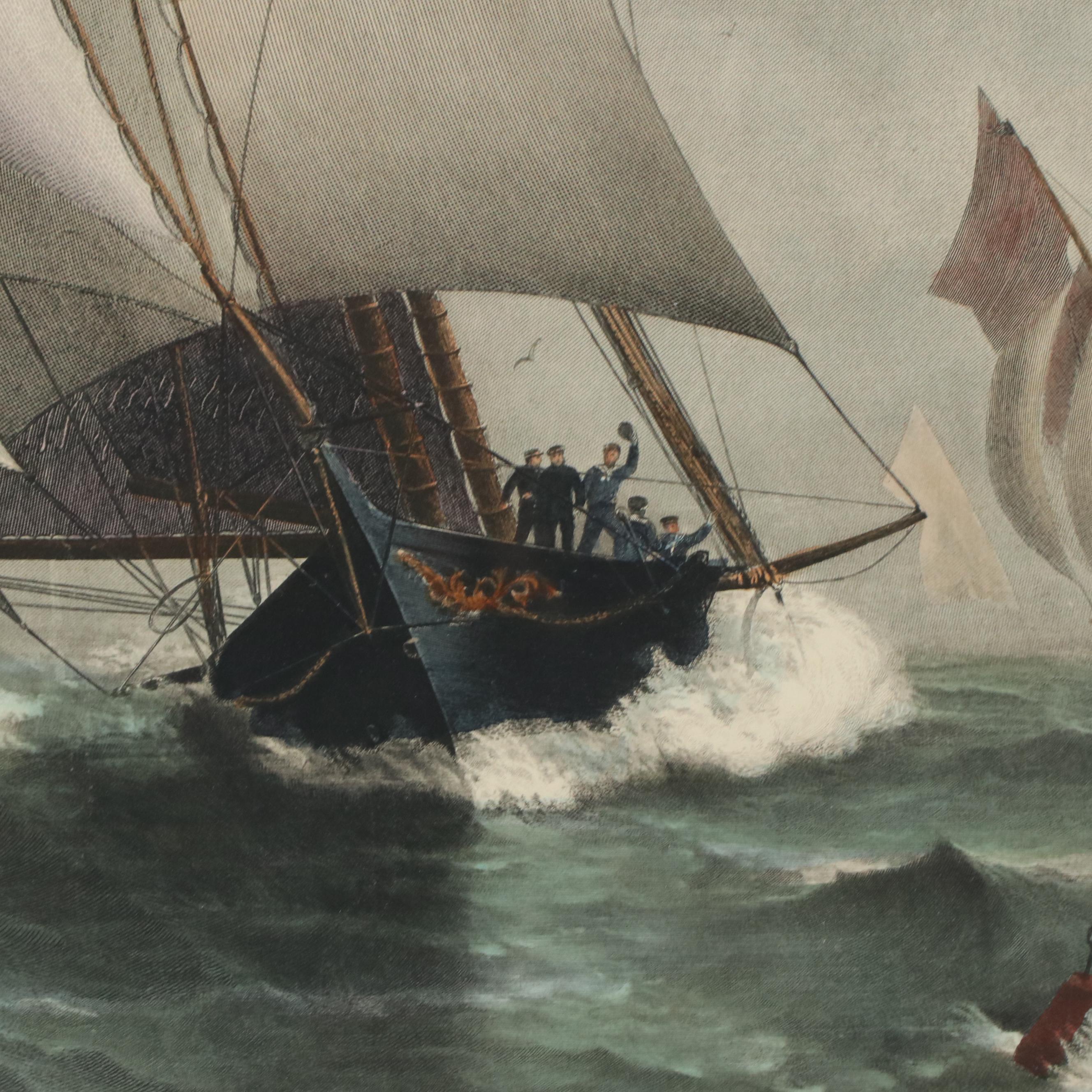 Hand-Colored Engraving After Julian Oliver Davidson "A Winning Yacht"