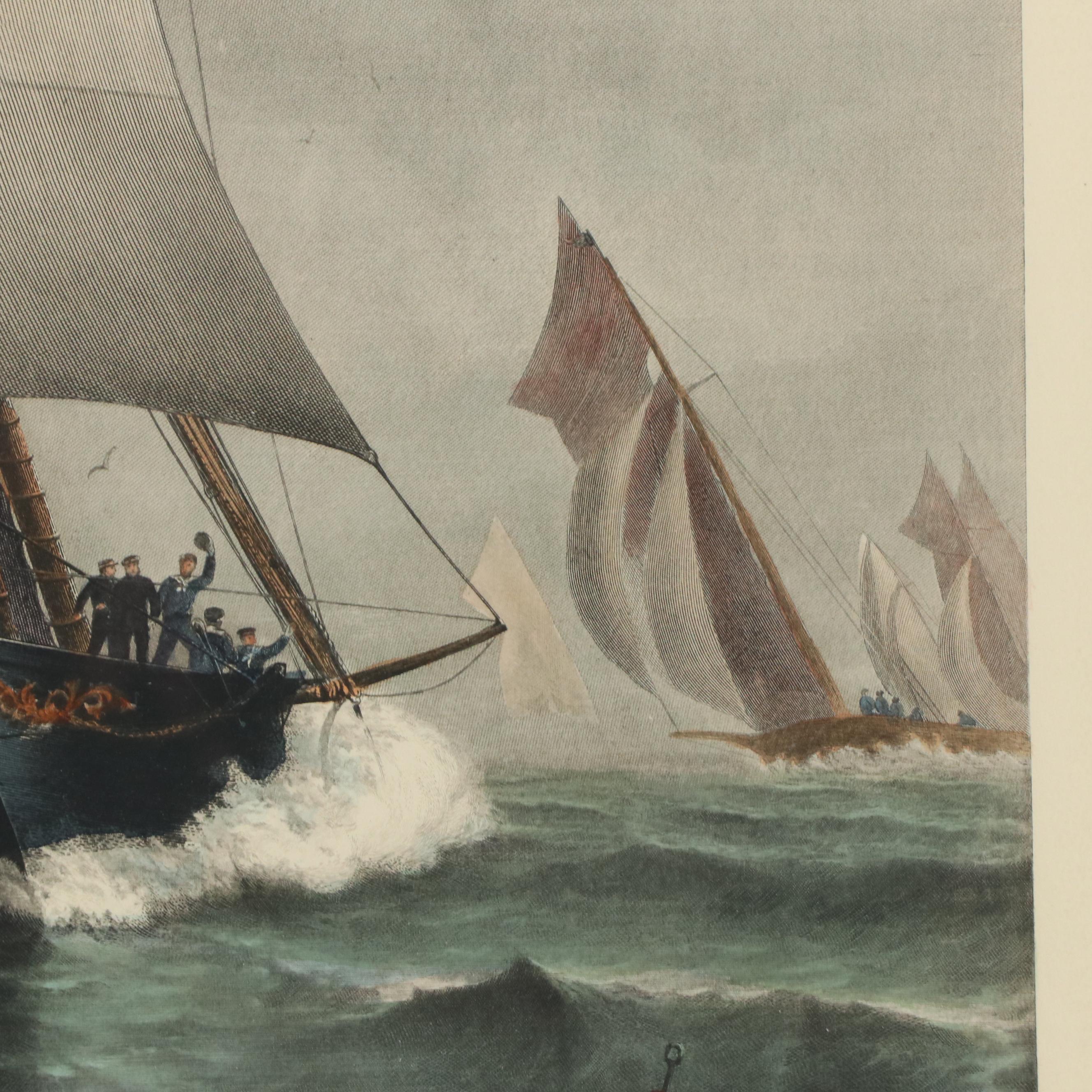 Hand-Colored Engraving After Julian Oliver Davidson "A Winning Yacht"