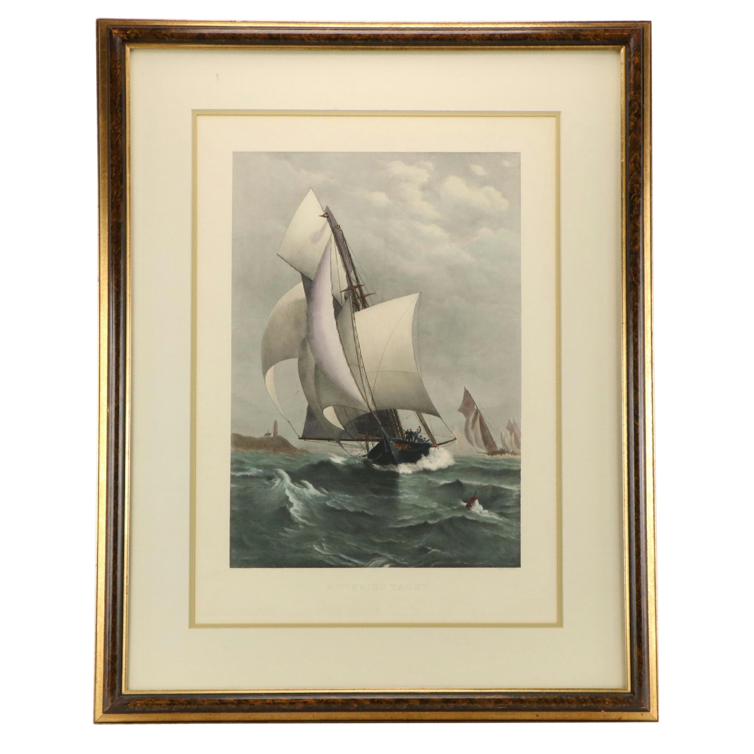 Hand-Colored Engraving After Julian Oliver Davidson "A Winning Yacht"