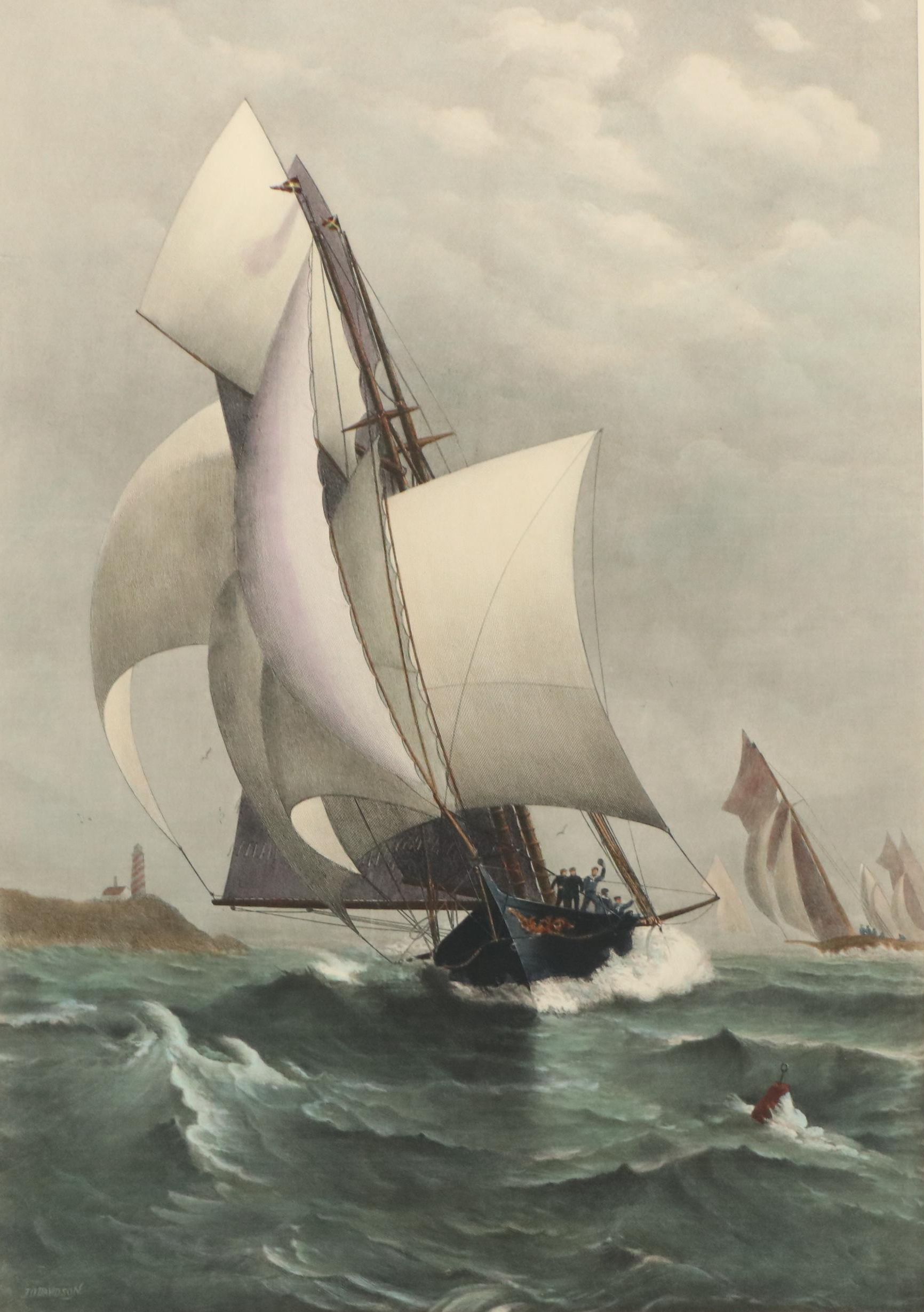Hand-Colored Engraving After Julian Oliver Davidson "A Winning Yacht"