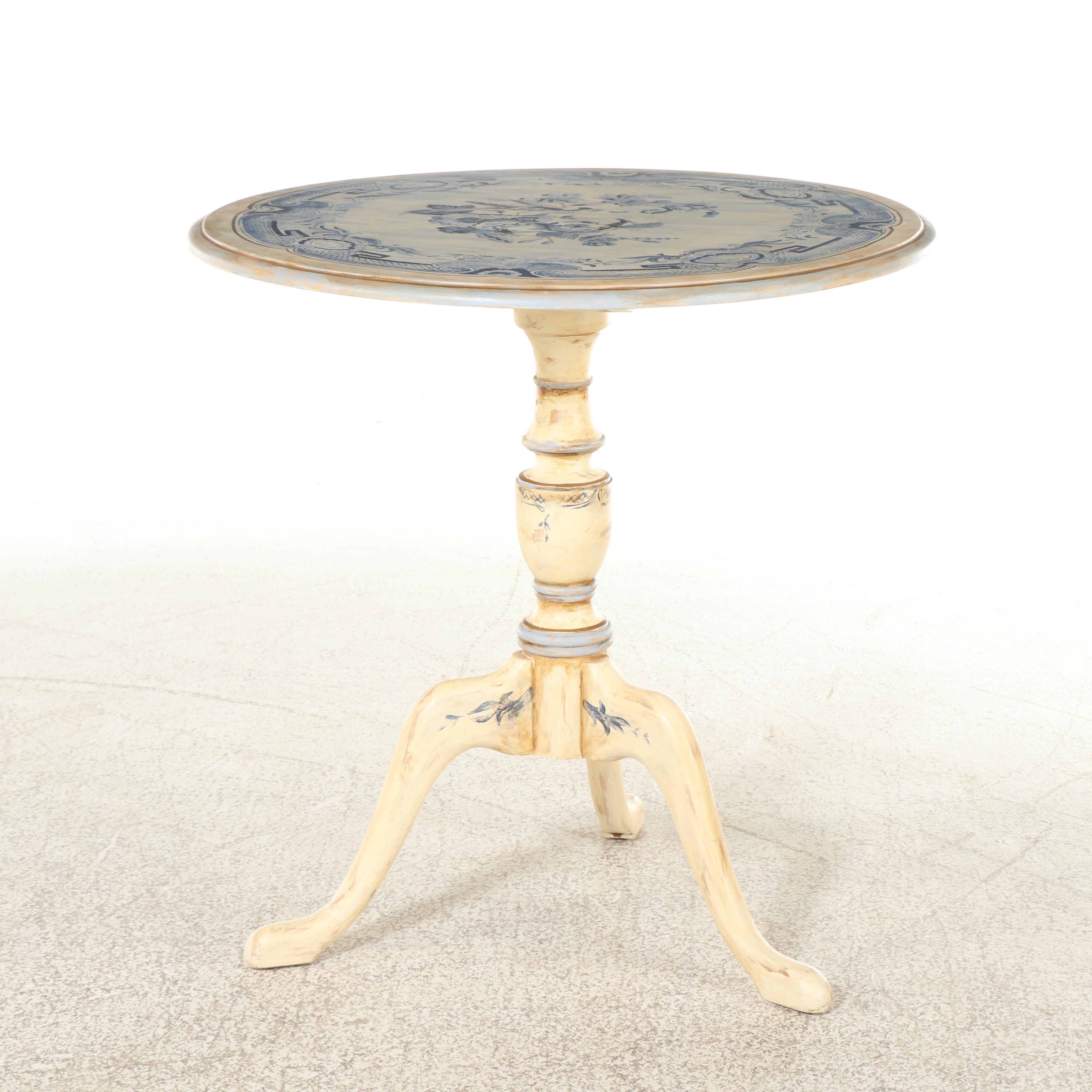 Habersham Queen Anne Style Hand-Painted Tilt-Top Tea Table, signed "C. Miller"