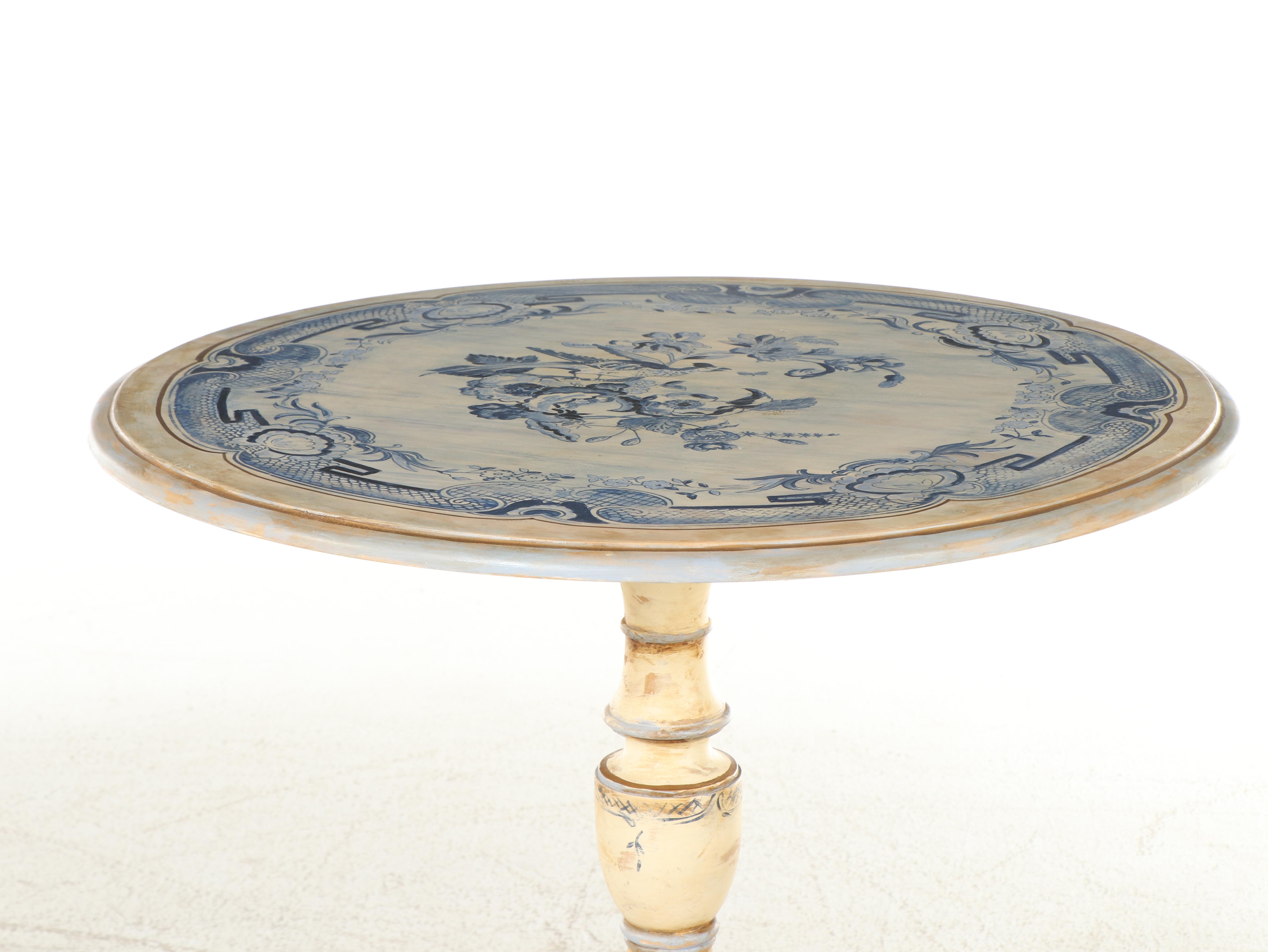 Habersham Queen Anne Style Hand-Painted Tilt-Top Tea Table, signed "C. Miller"