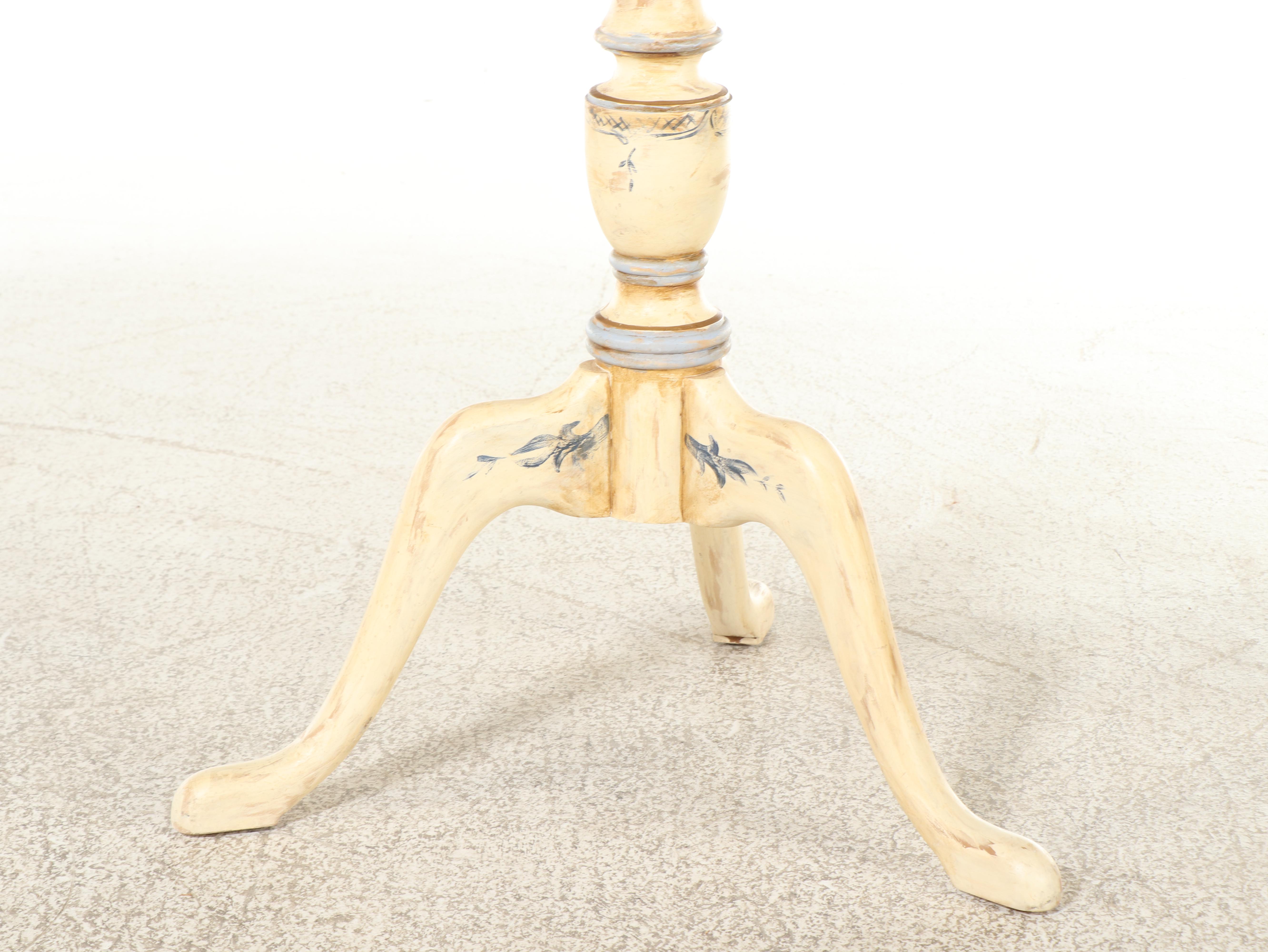 Habersham Queen Anne Style Hand-Painted Tilt-Top Tea Table, signed "C. Miller"