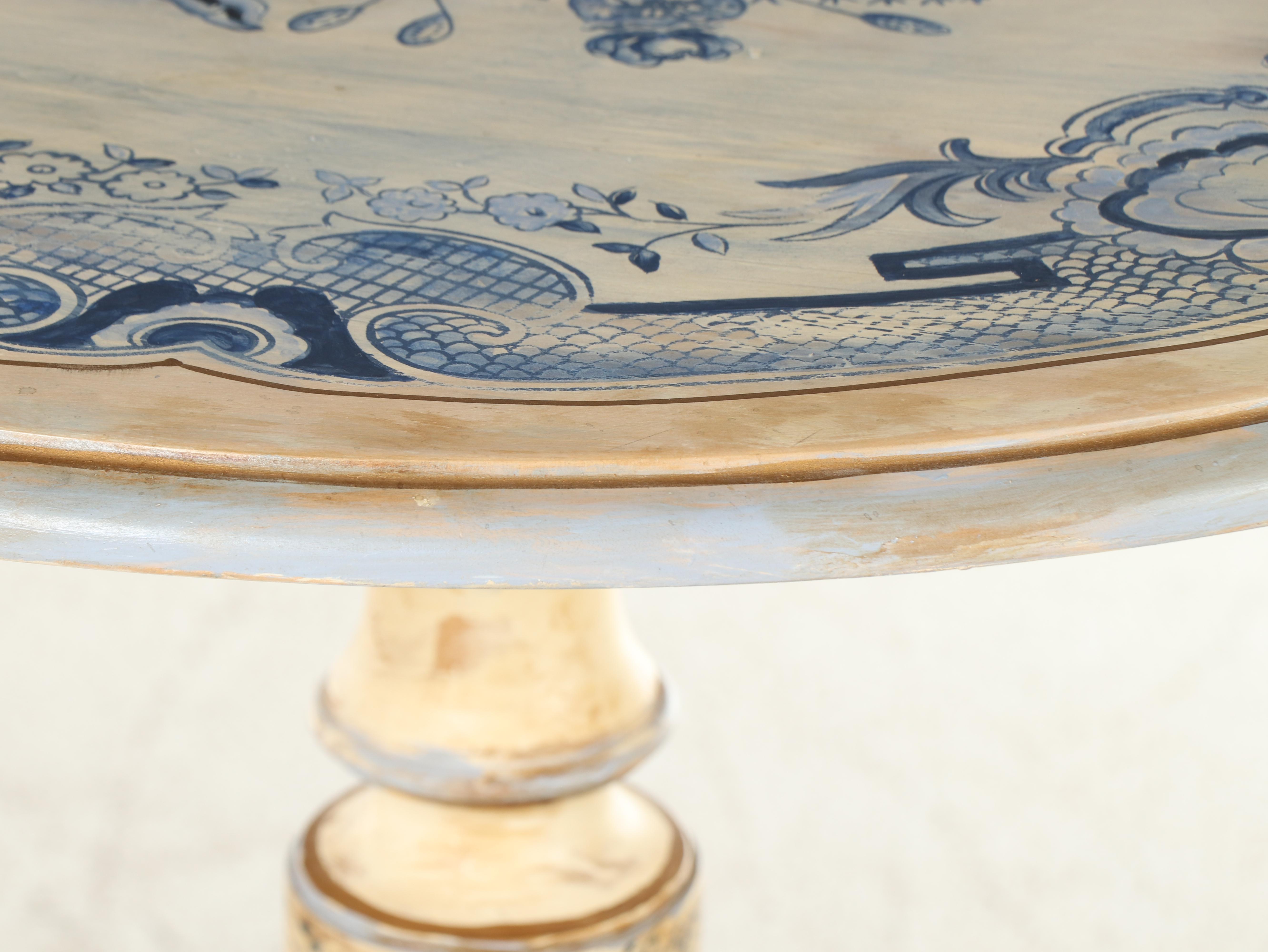 Habersham Queen Anne Style Hand-Painted Tilt-Top Tea Table, signed "C. Miller"