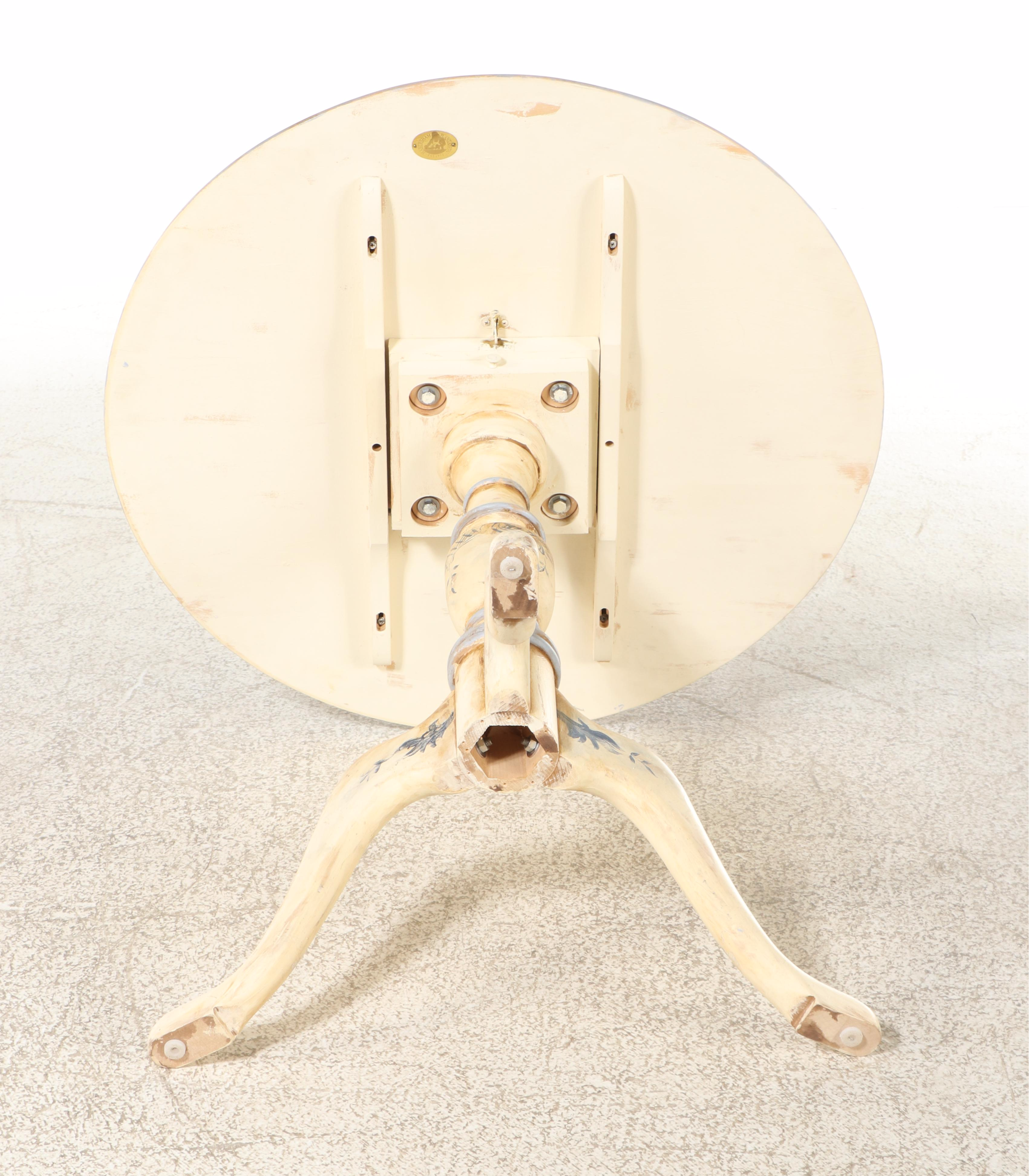 Habersham Queen Anne Style Hand-Painted Tilt-Top Tea Table, signed "C. Miller"