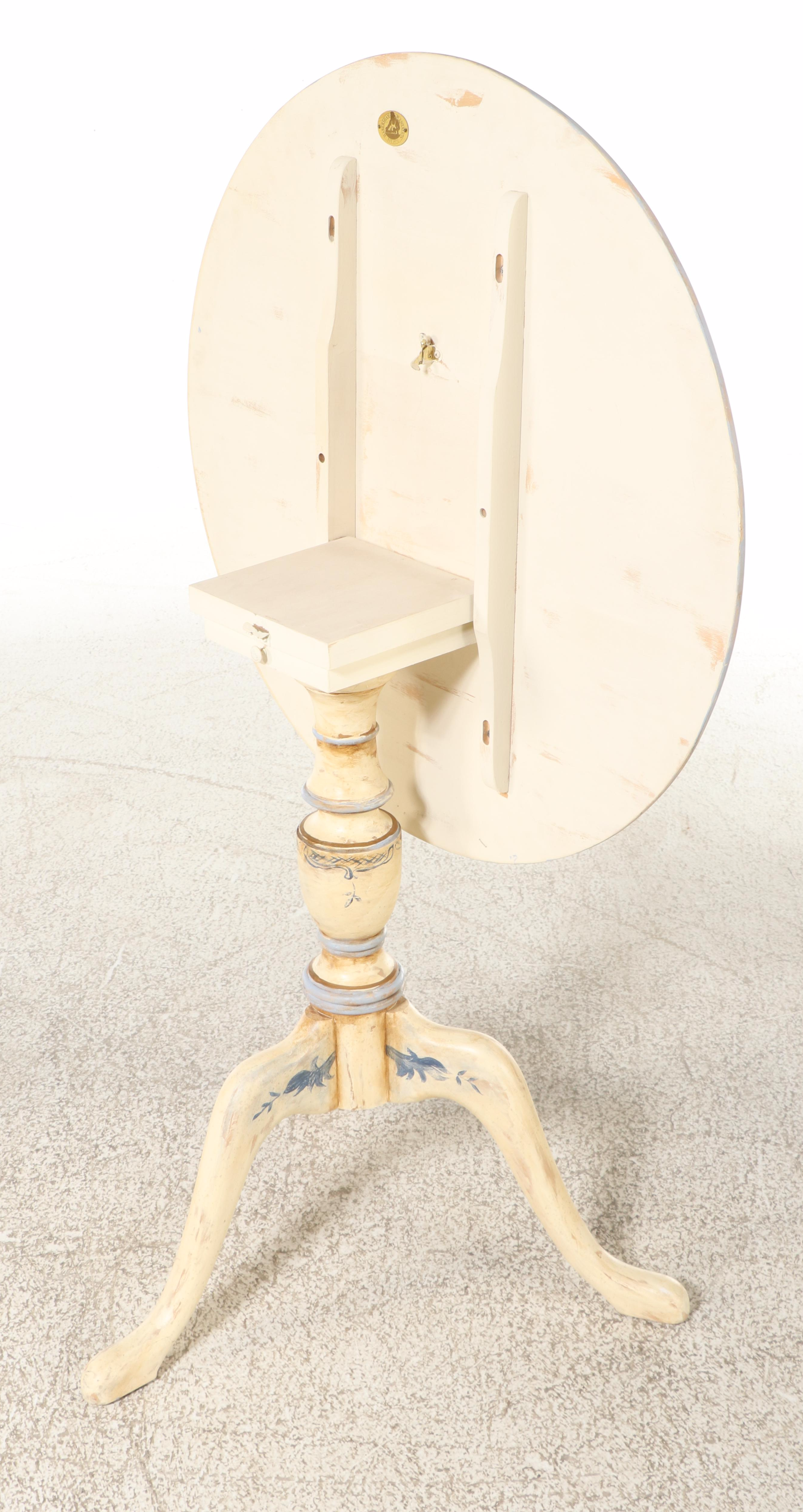 Habersham Queen Anne Style Hand-Painted Tilt-Top Tea Table, signed "C. Miller"