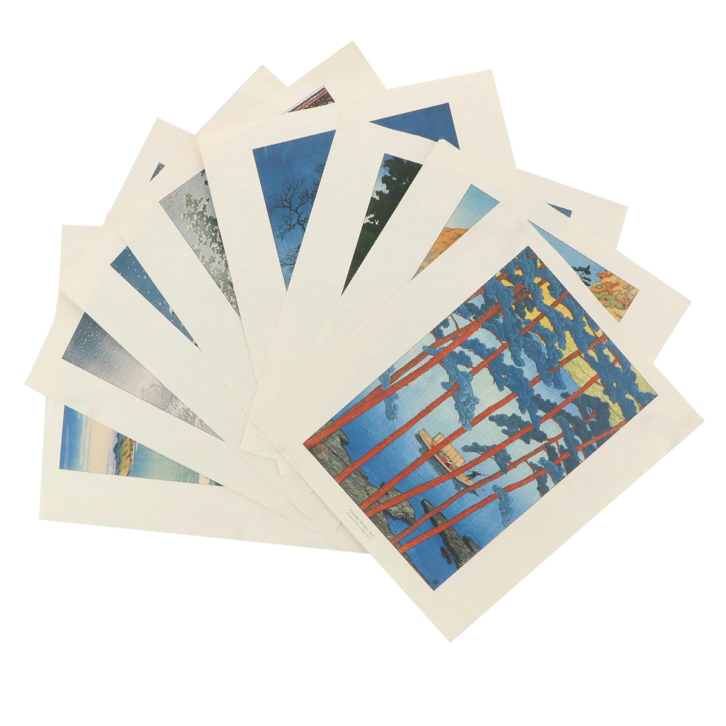 Eight Japanese Landscape Offset Lithographs After Kawase Hasui, 20th Century