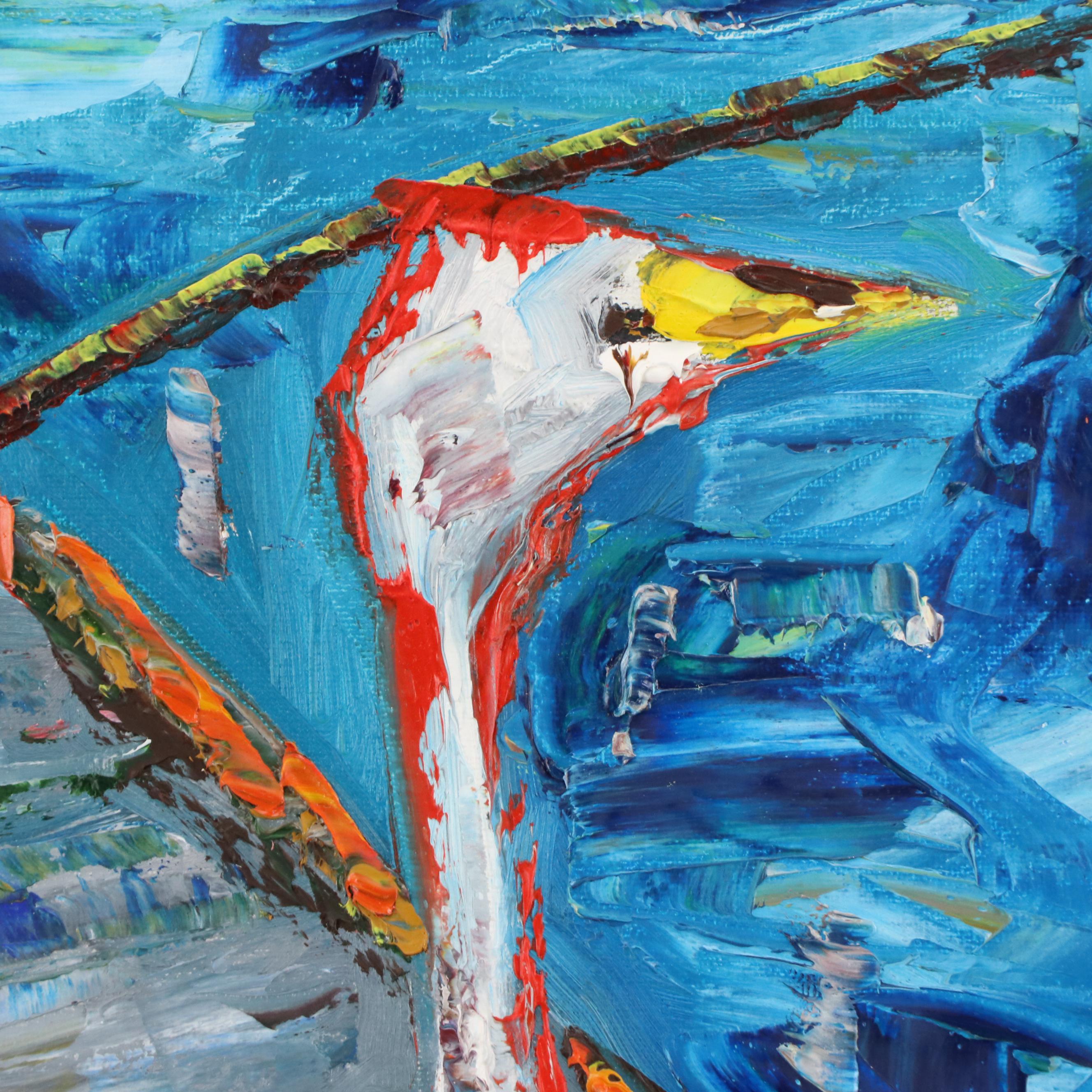Patricia "Troods" Nolan-Brown Stylized Oil Painting "Bird on Deck," 2021