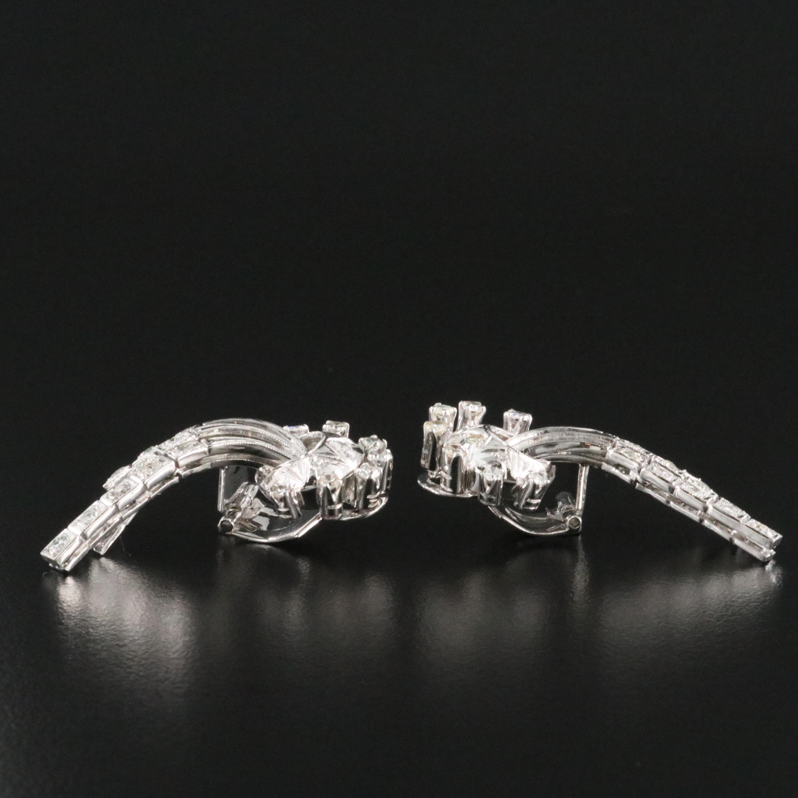 1950s Platinum Palladium and 1.05 CTW Diamond Waterfall Clip Earrings