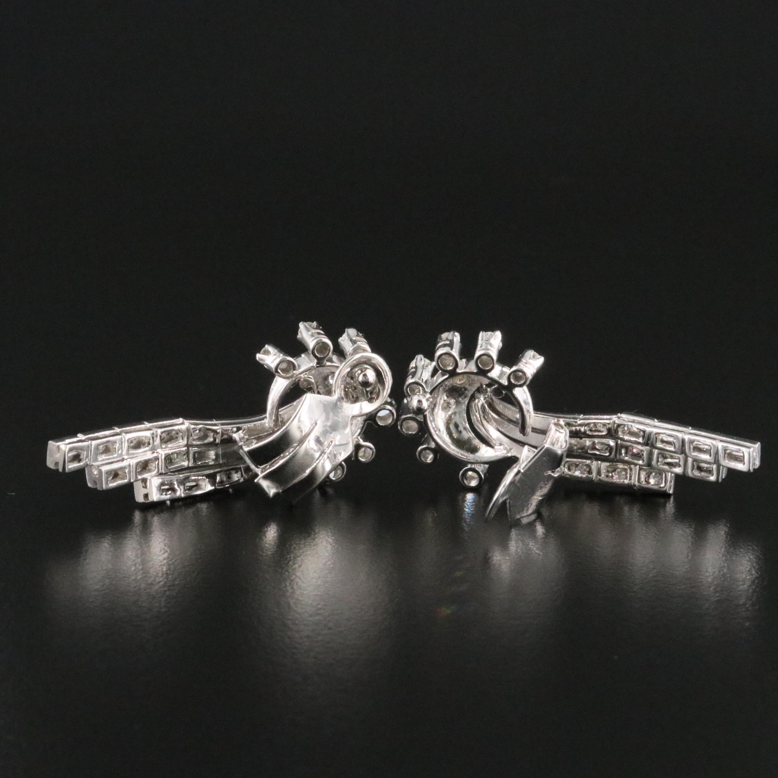 1950s Platinum Palladium and 1.05 CTW Diamond Waterfall Clip Earrings