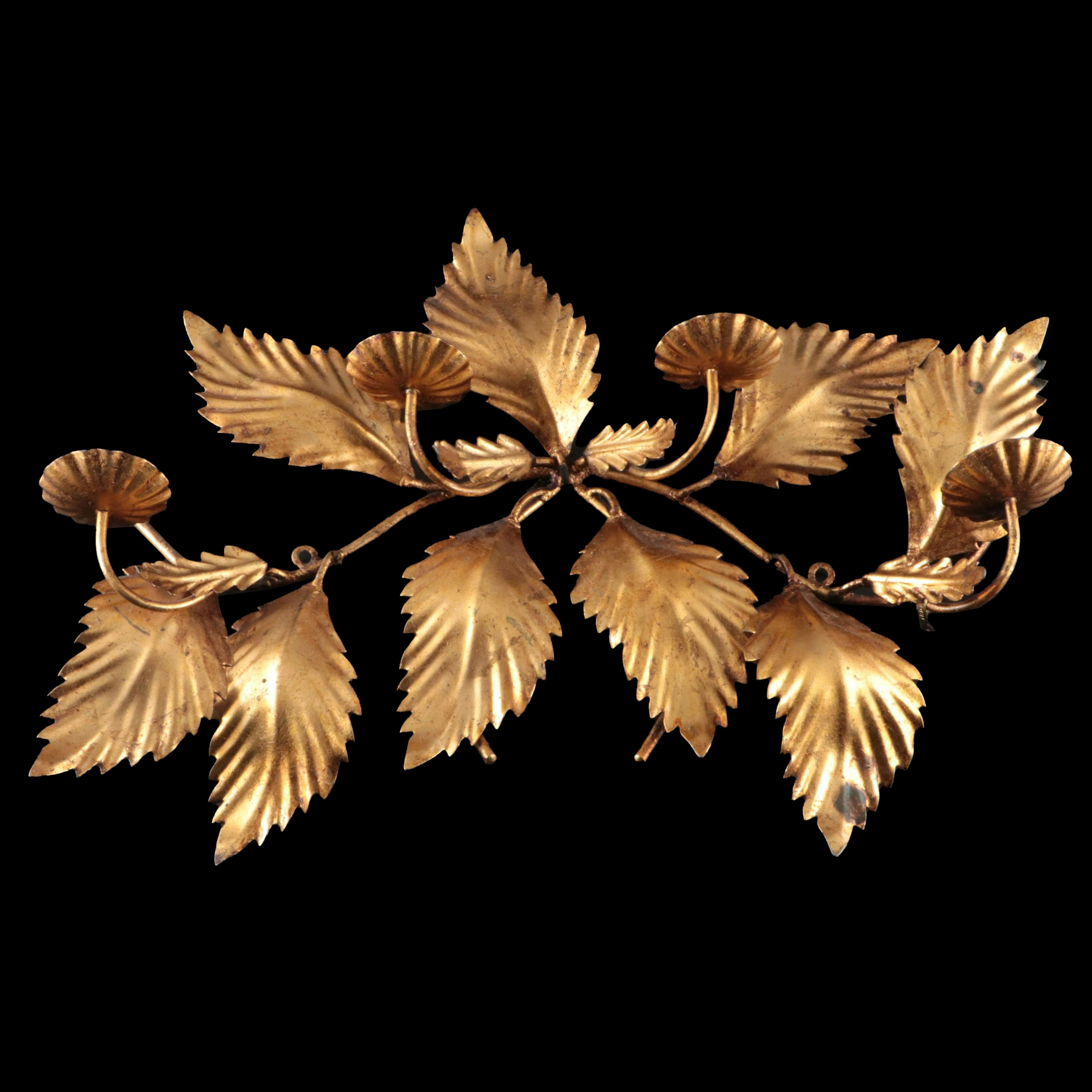 Art Nouveau Leafy Vine Gilt Metal Wall Candelabrum