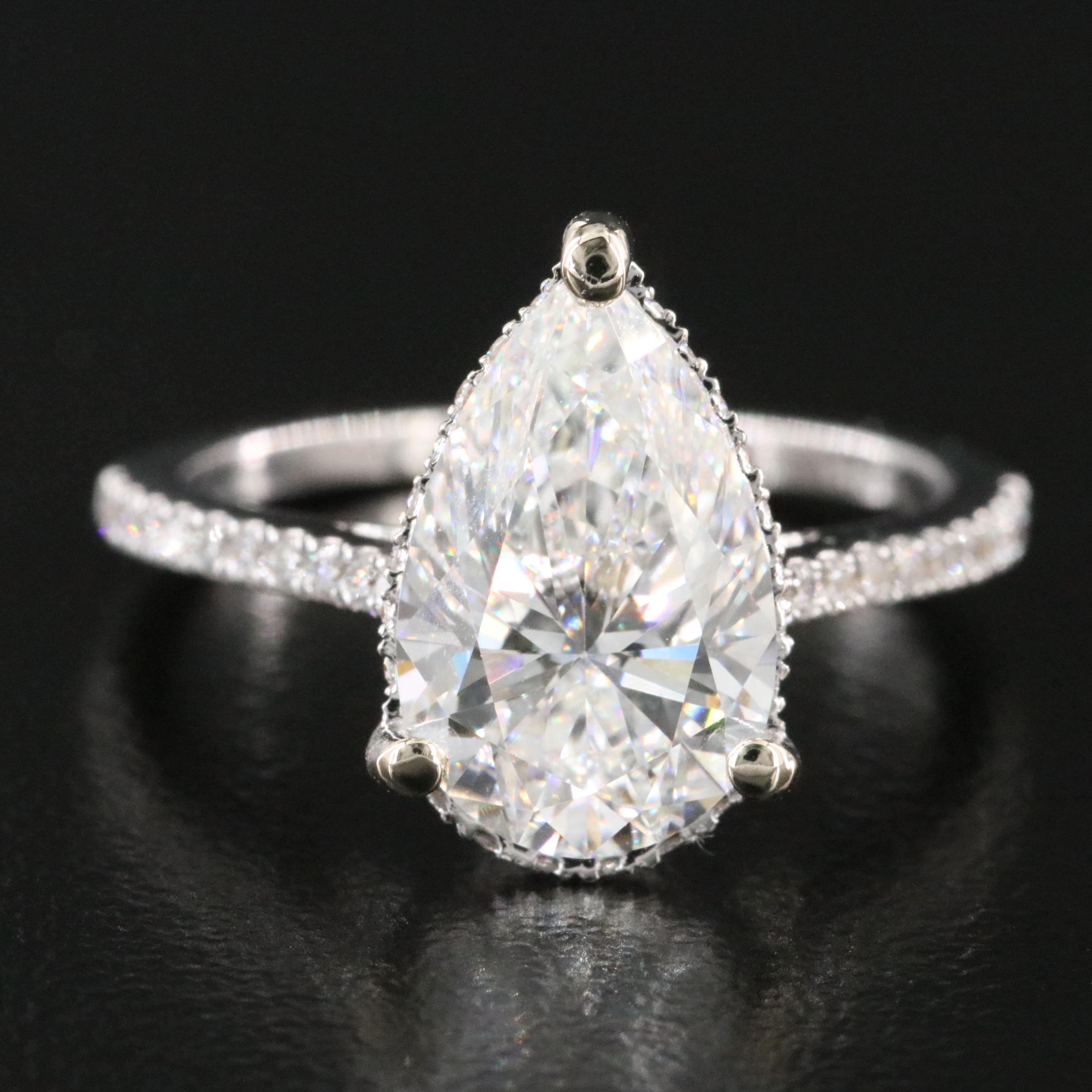 14K 3.37 CTW Lab Grown Pear Brilliant Ring
