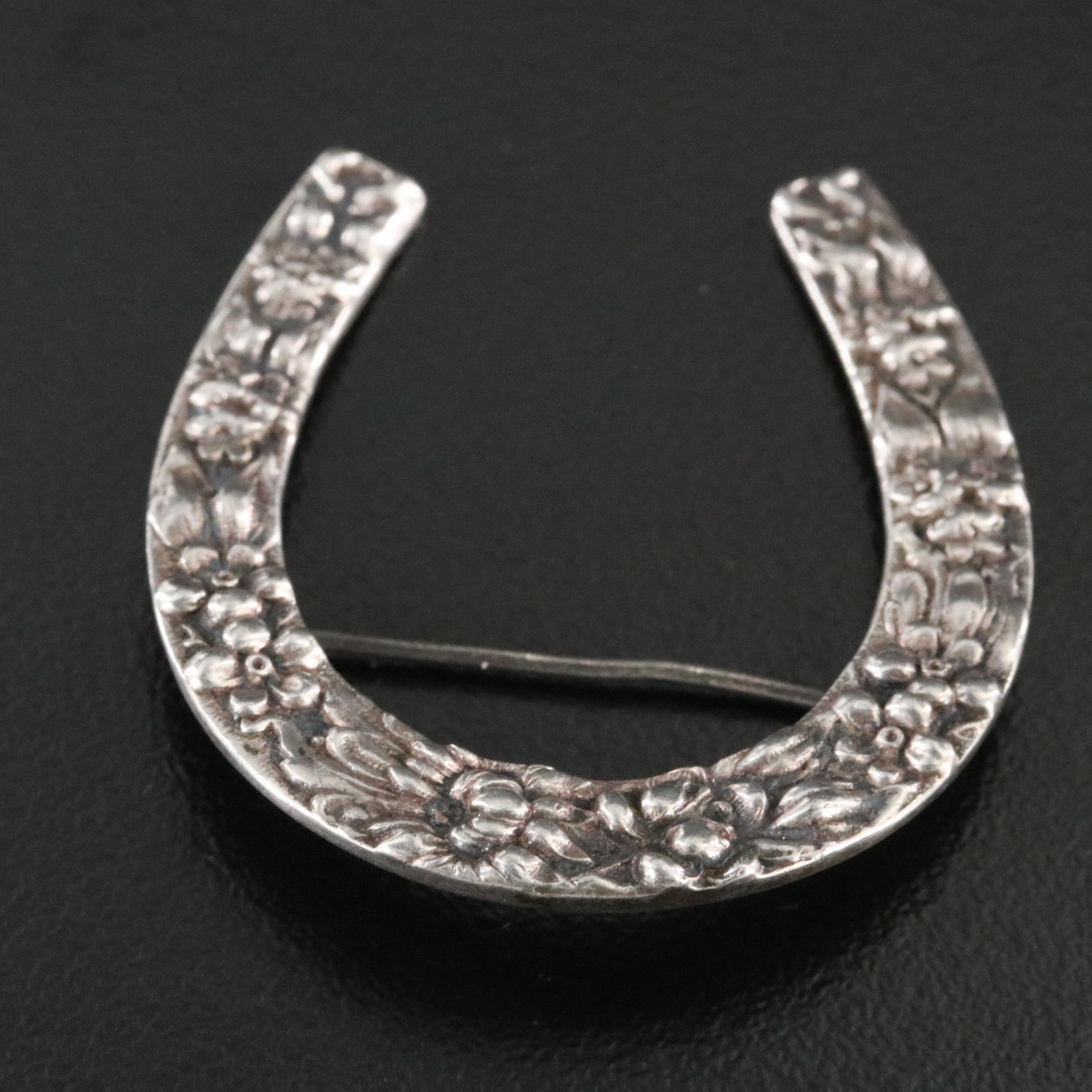 Vintage Kirk Stieff Sterling Repousse Horseshoe Brooch
