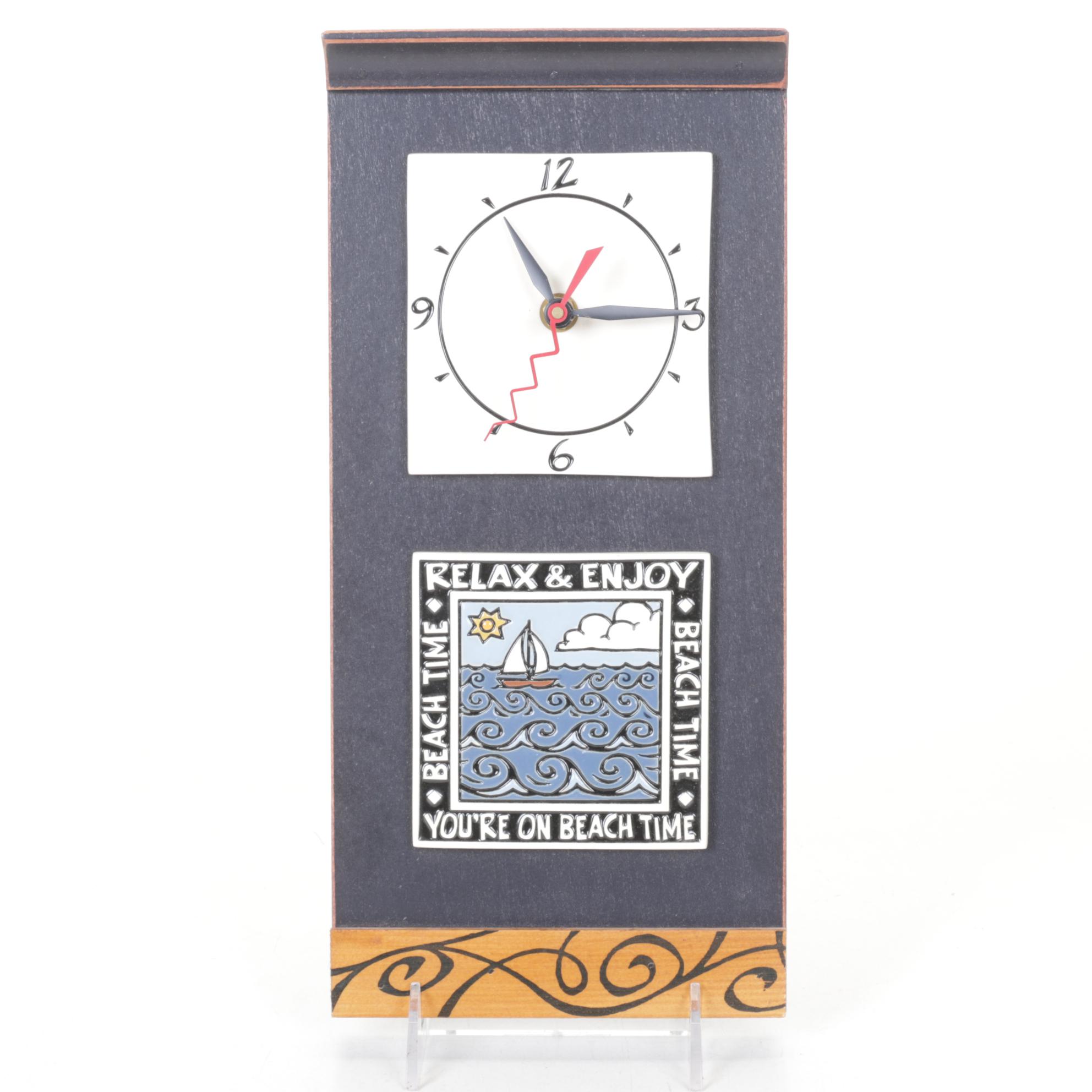 Spooner Creek Macone Clay Tile "Beach Time" Wall Clock