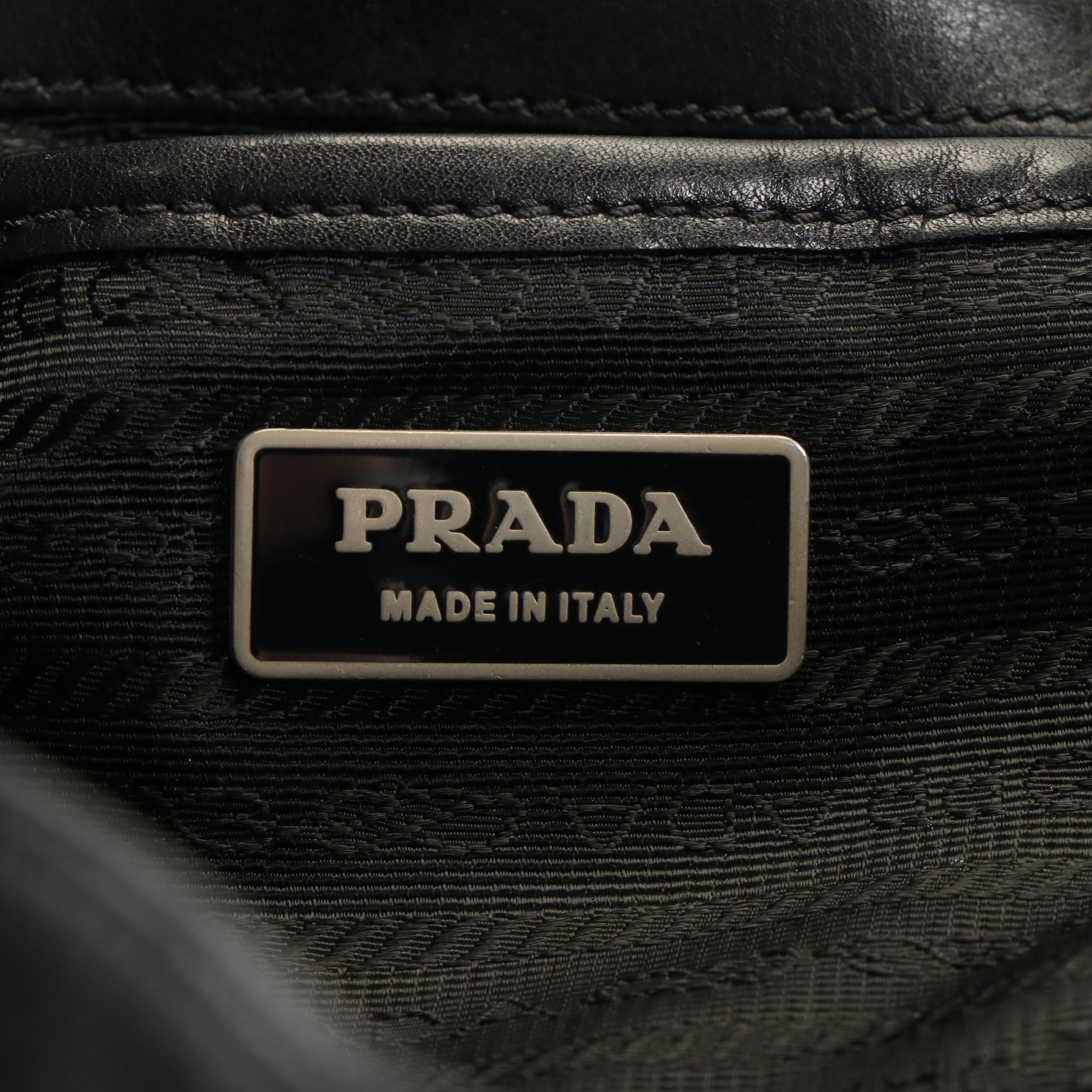 Prada Shoulder Tote Bag in Black Tessuto Nylon and Calfskin Leather