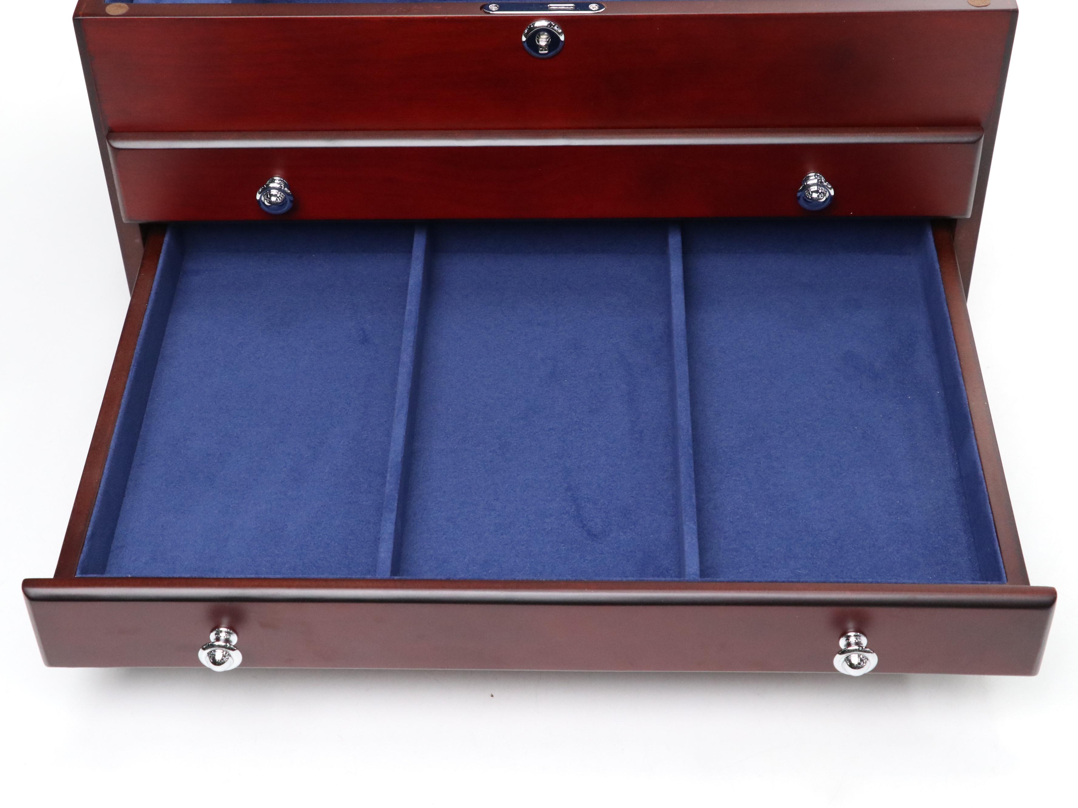 Jere Satin Cherry Finish Jewelry Chest with Chrome Hardware