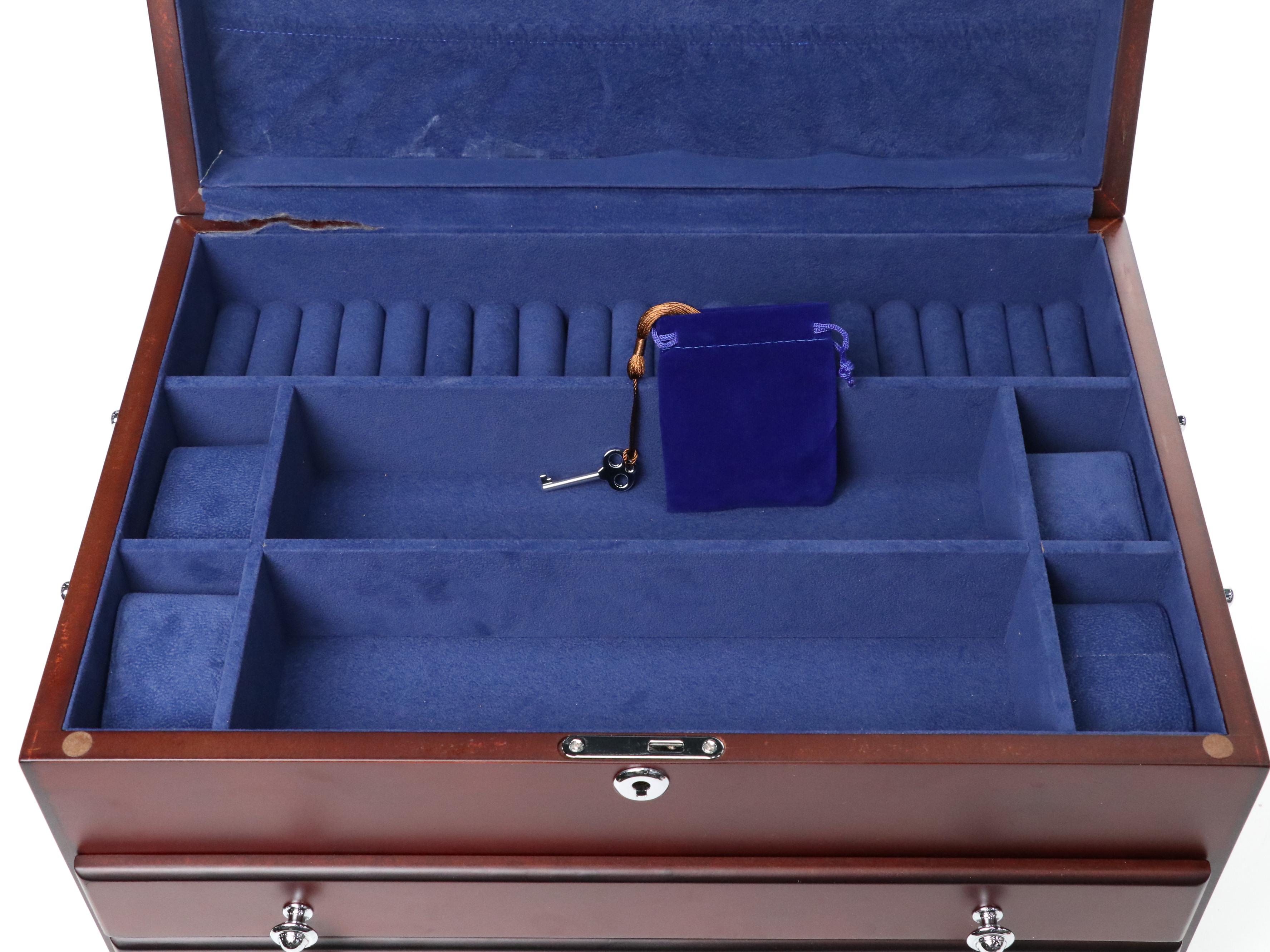 Jere Satin Cherry Finish Jewelry Chest with Chrome Hardware