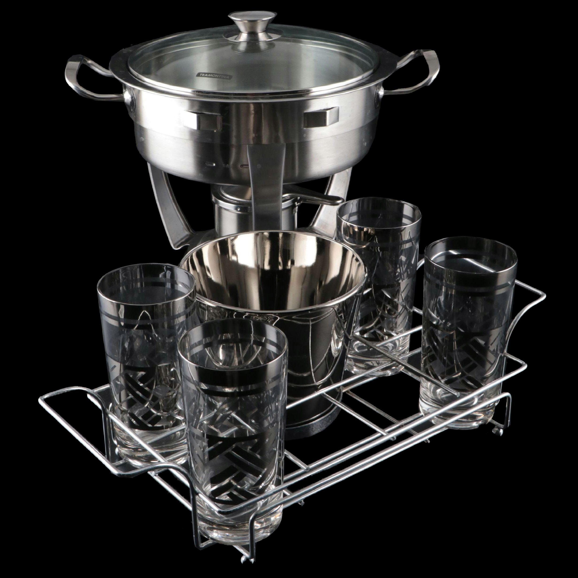 Tramontina Stainless Steel Chafing Dish with Glass Highball Glasses and More