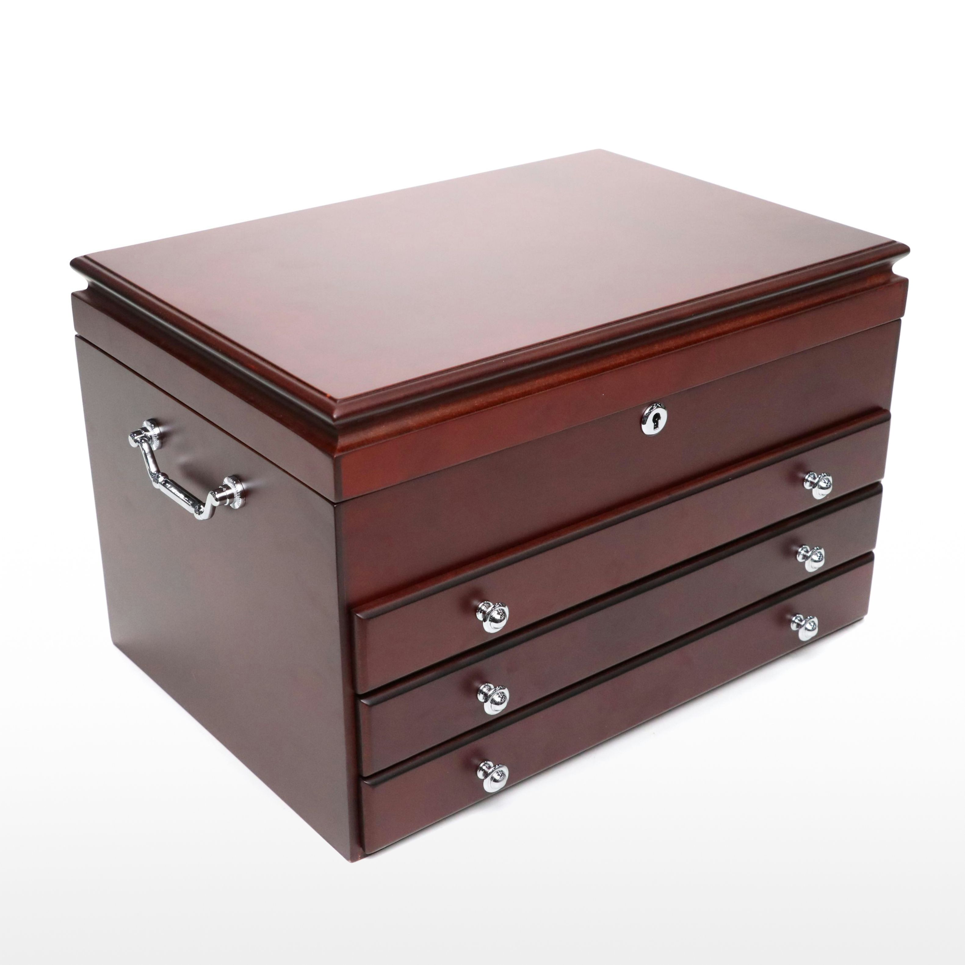 Jere Satin Cherry Finish Jewelry Chest with Chrome Hardware