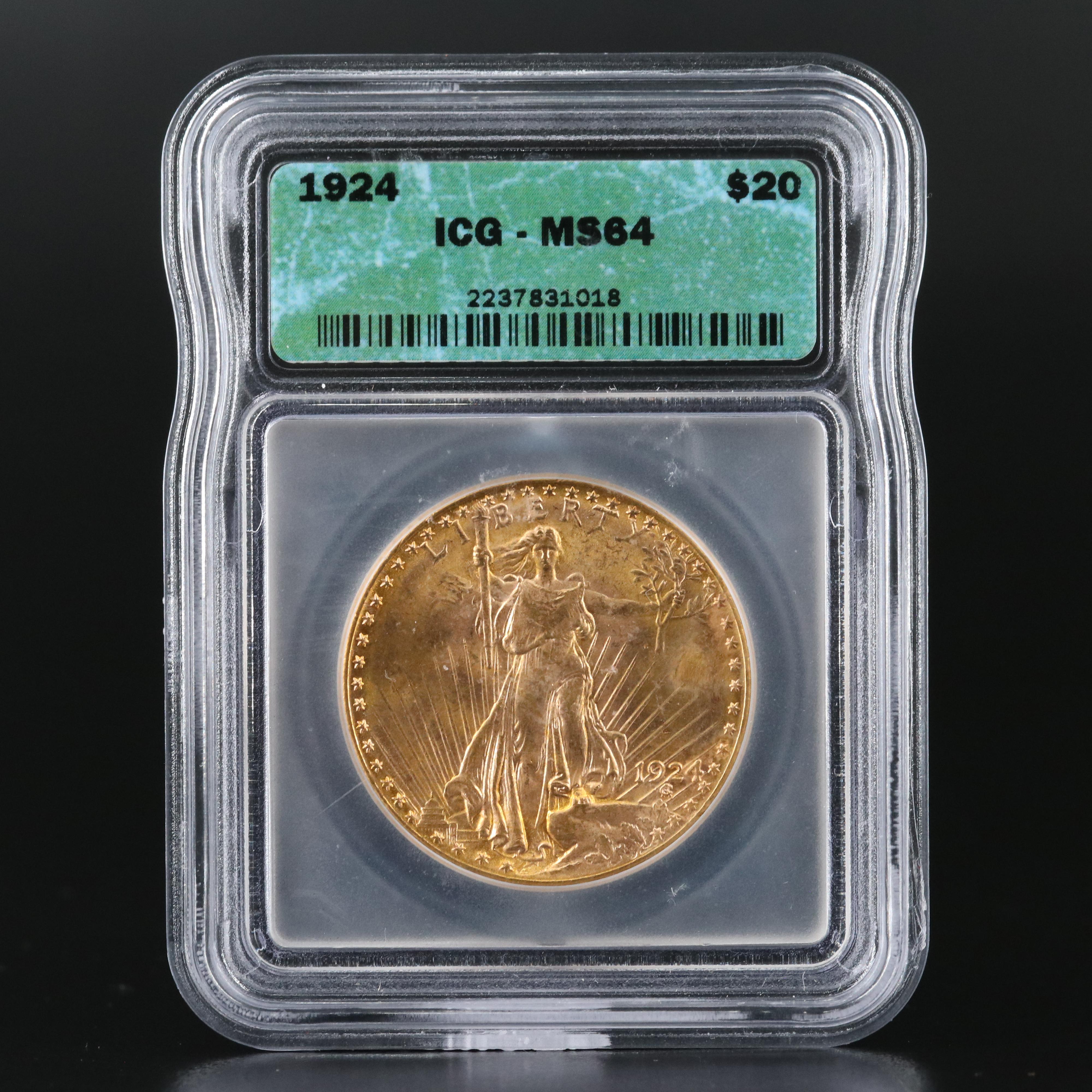 ICG Graded MS64 1924 St. Gaudens $20 Gold Coin