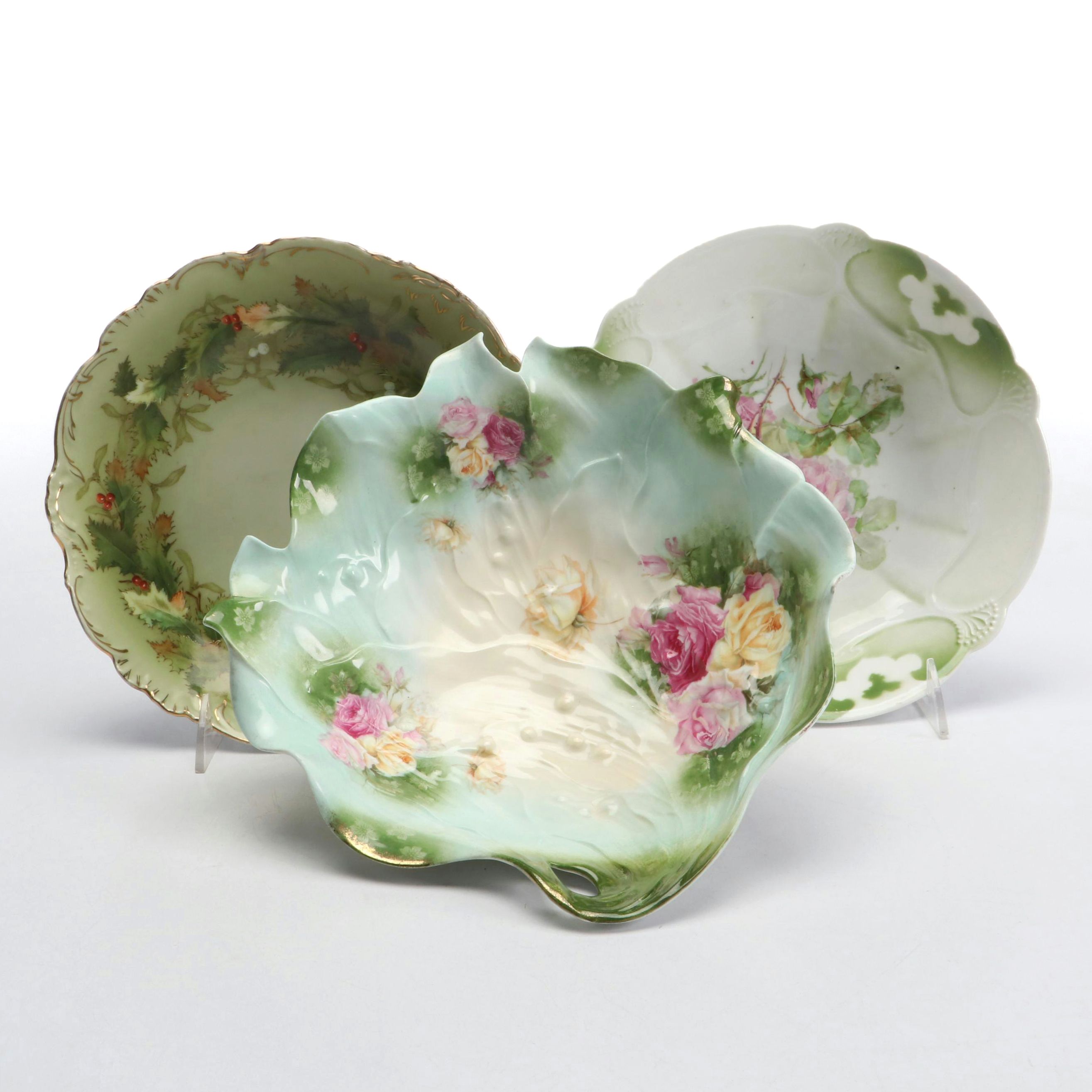 PT Germany with Other Porcelain Flower and Holly Pattern Bowls, Early 20th C.