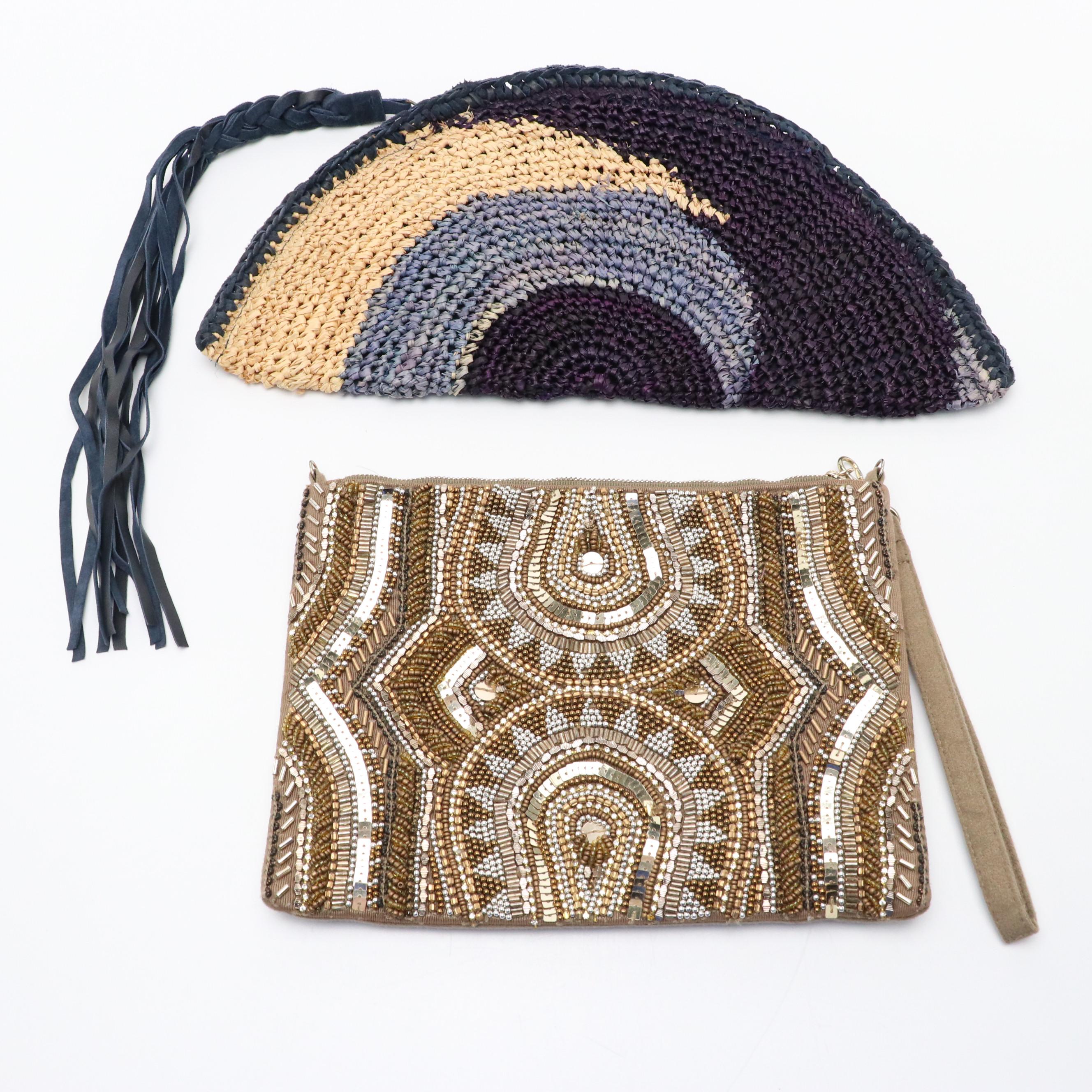 Tommy Bahama Woven Raffia/Suede Clutch with Other Beaded Two-Way Bags