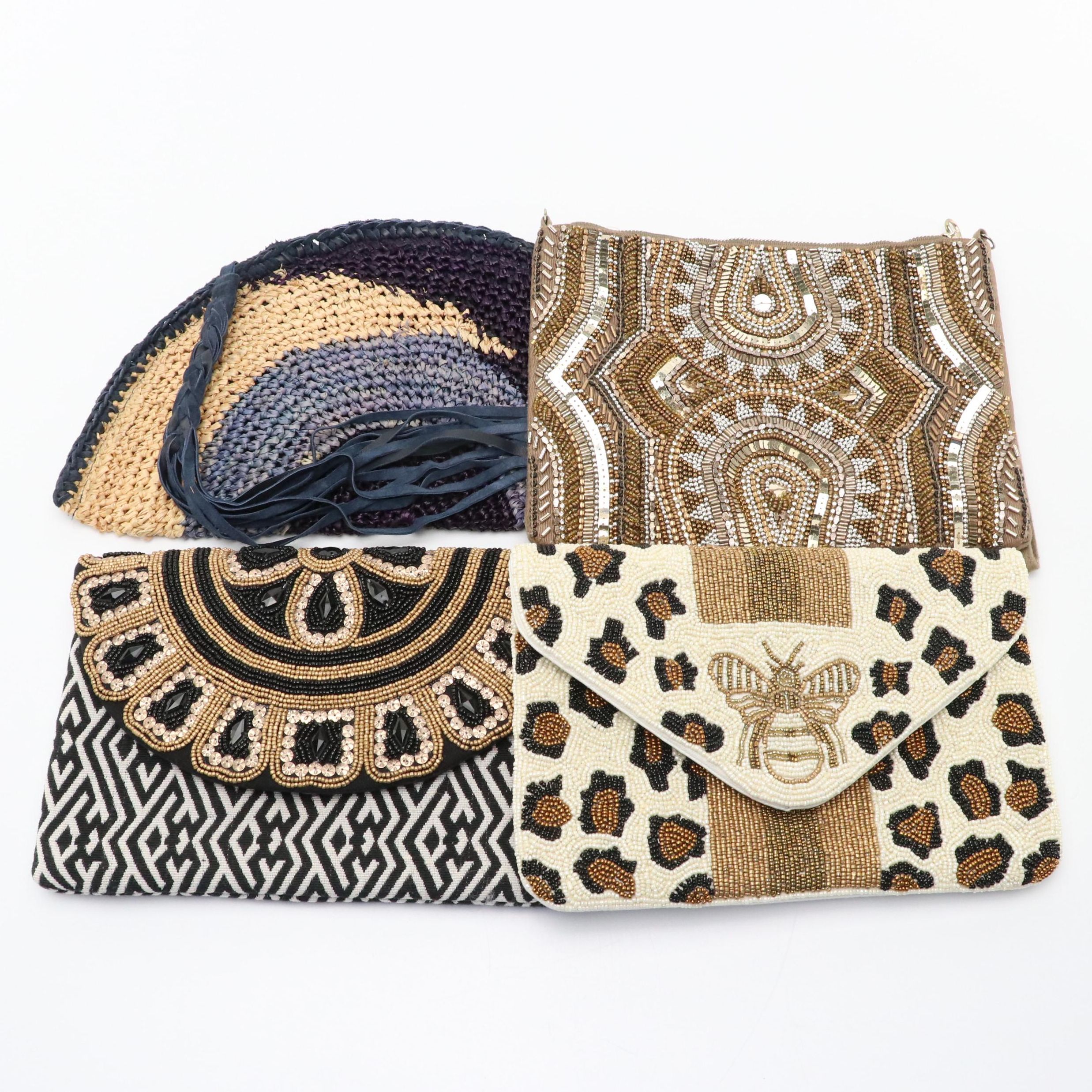 Tommy Bahama Woven Raffia/Suede Clutch with Other Beaded Two-Way Bags