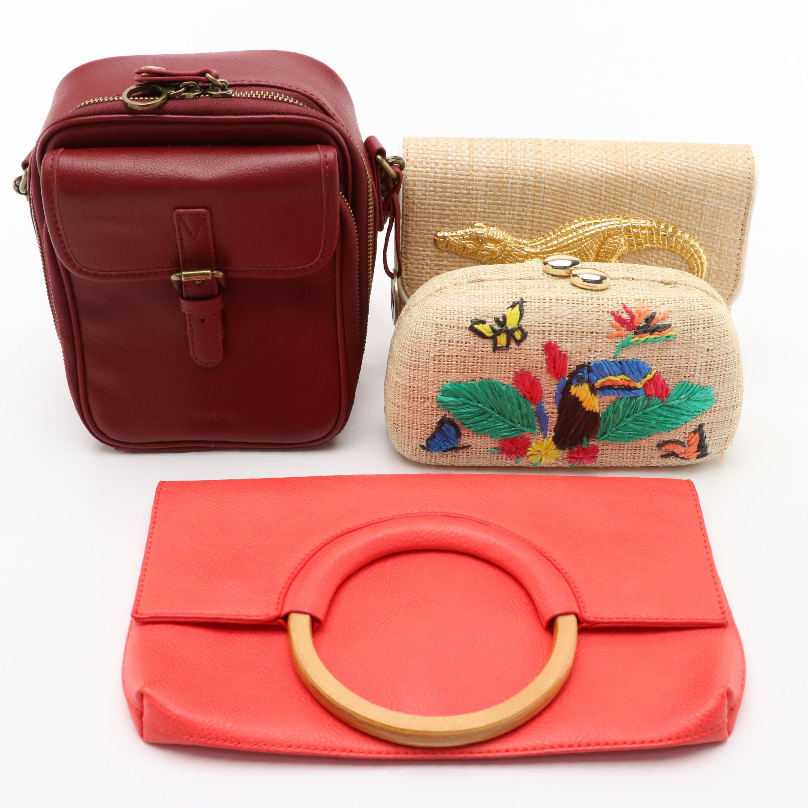 Minooy Naya Leather Crossbody, Serpui Josephine Embroidered Straw Clutch, More