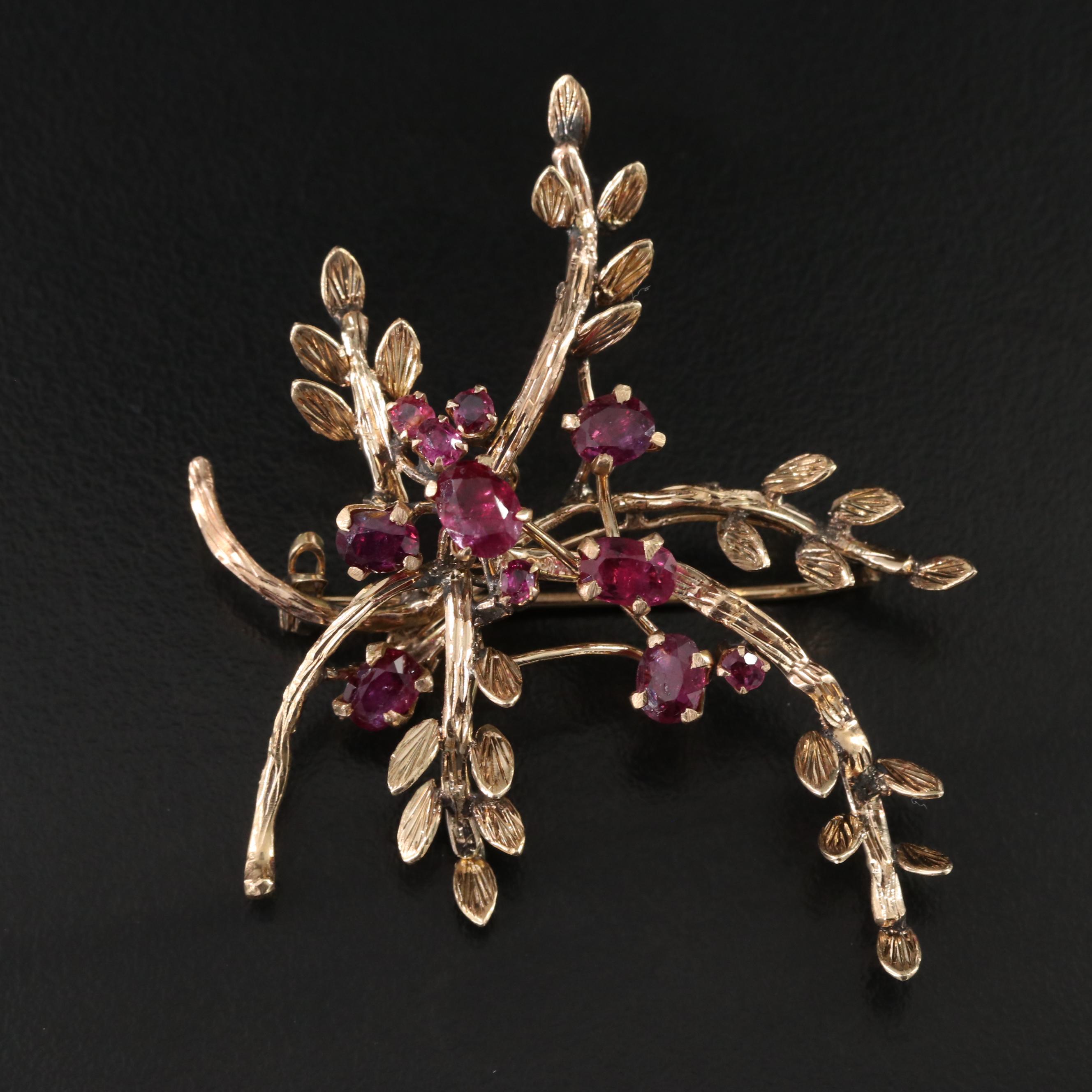 14K Ruby Branch Brooch
