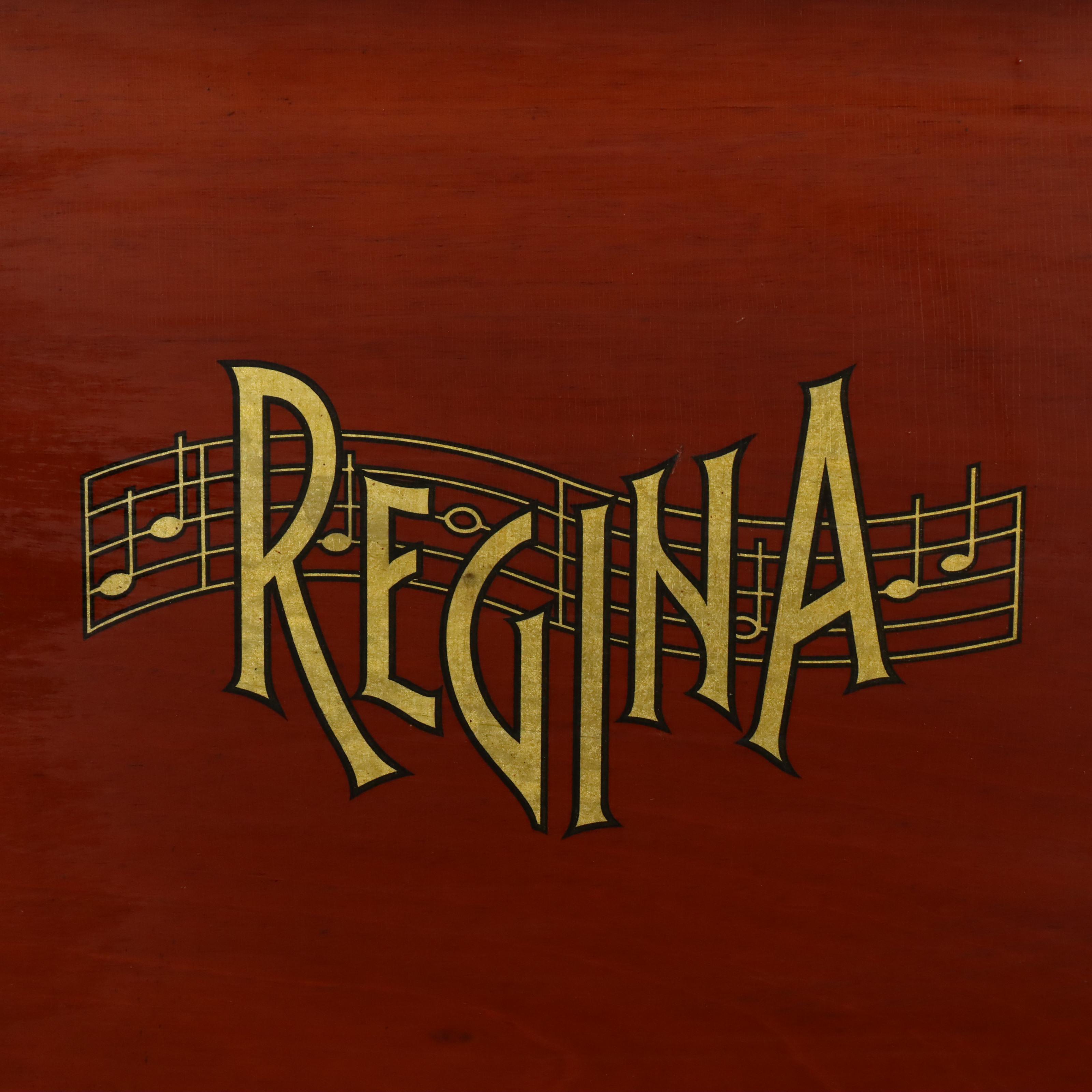 Regina Music Box Co. Finished Wood Disc Music Box with 15.5" Metal Discs