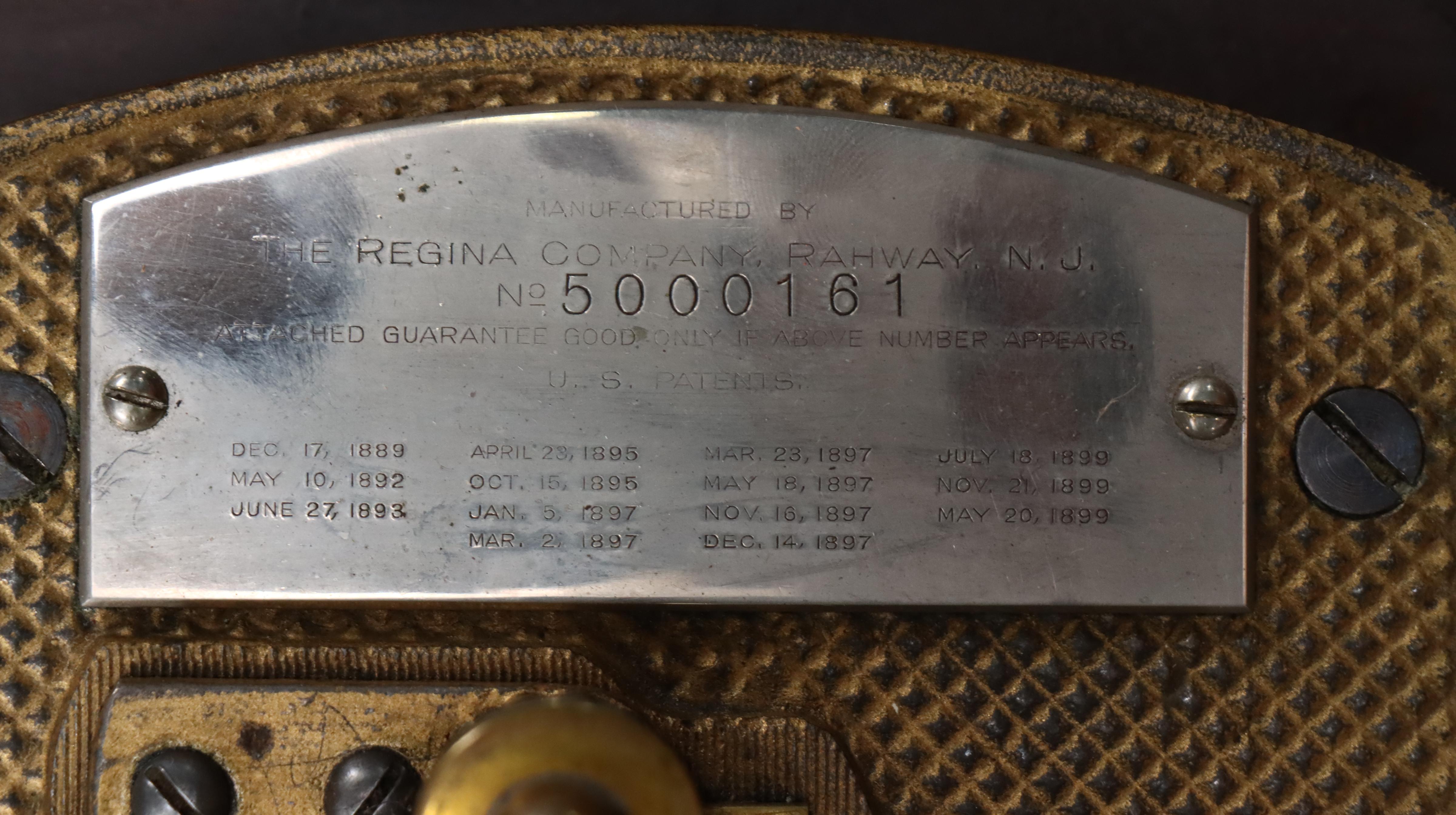 Regina Music Box Co. Finished Wood Disc Music Box with 15.5" Metal Discs